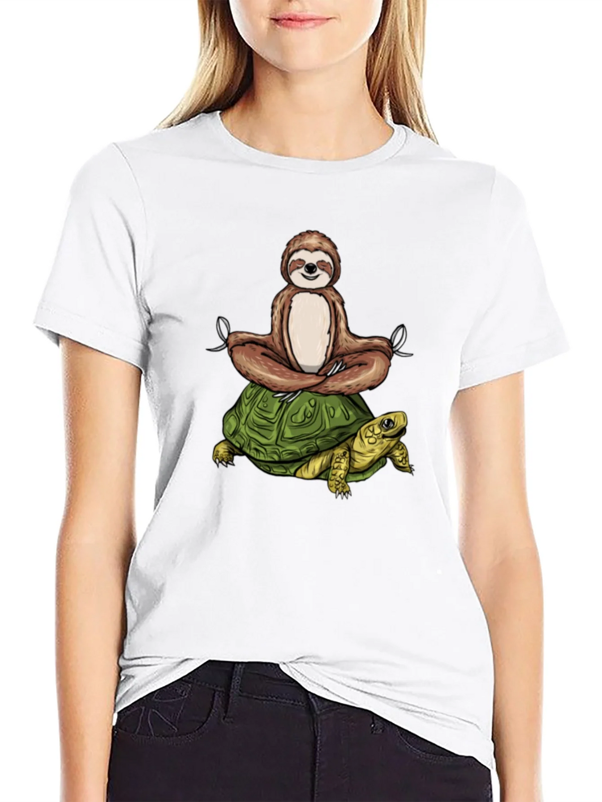 Sloth Meditating on Turtle Graphic Tee product image 5