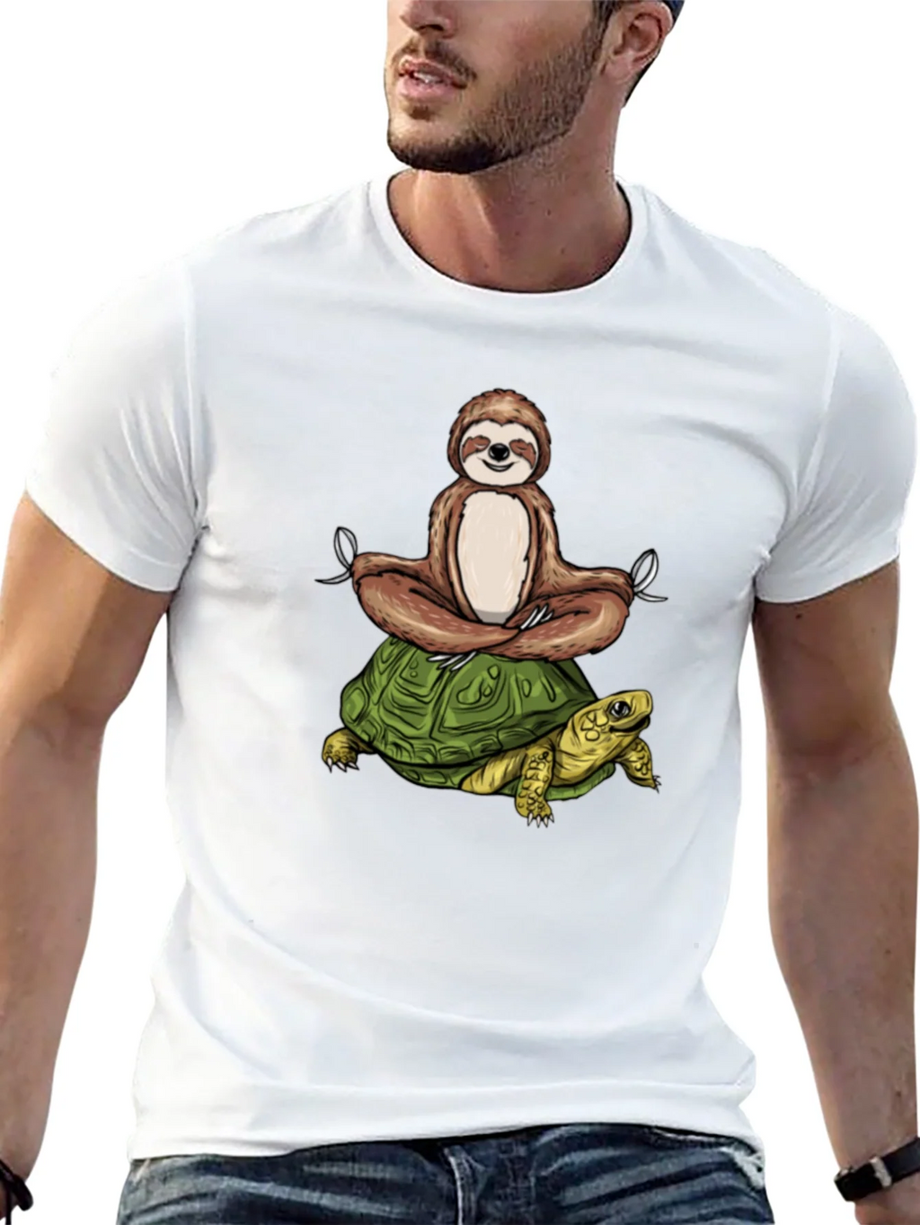 Sloth Meditating on Turtle Graphic Tee product image 9