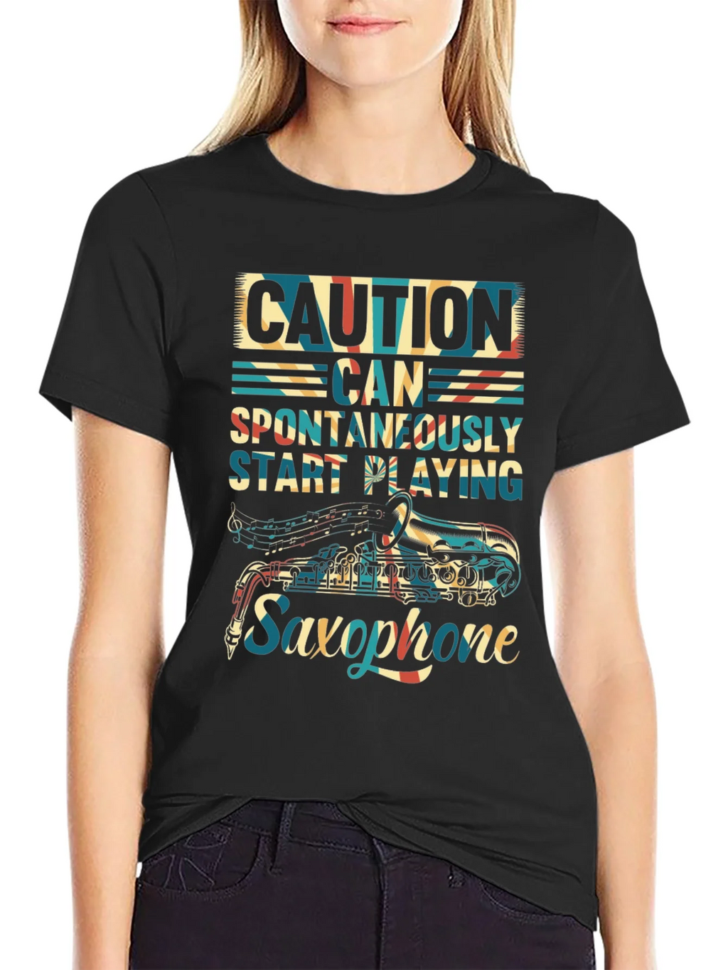 Caution Saxophone T-Shirt - Musician Gift product image 2