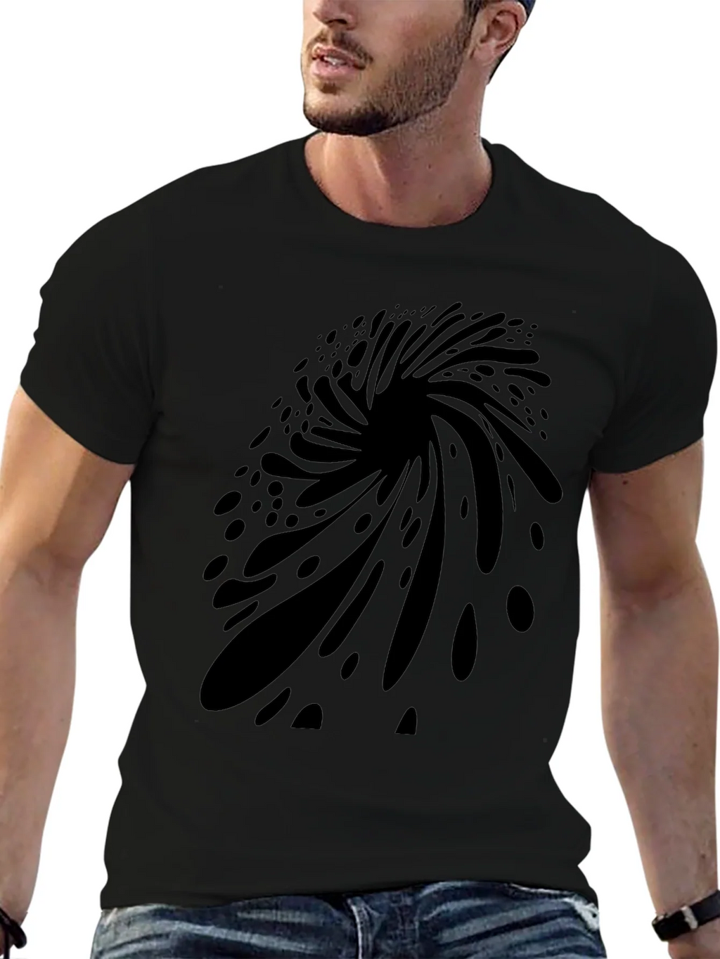 Abstract Vortex Graphic Black T-Shirt for Men product image 6