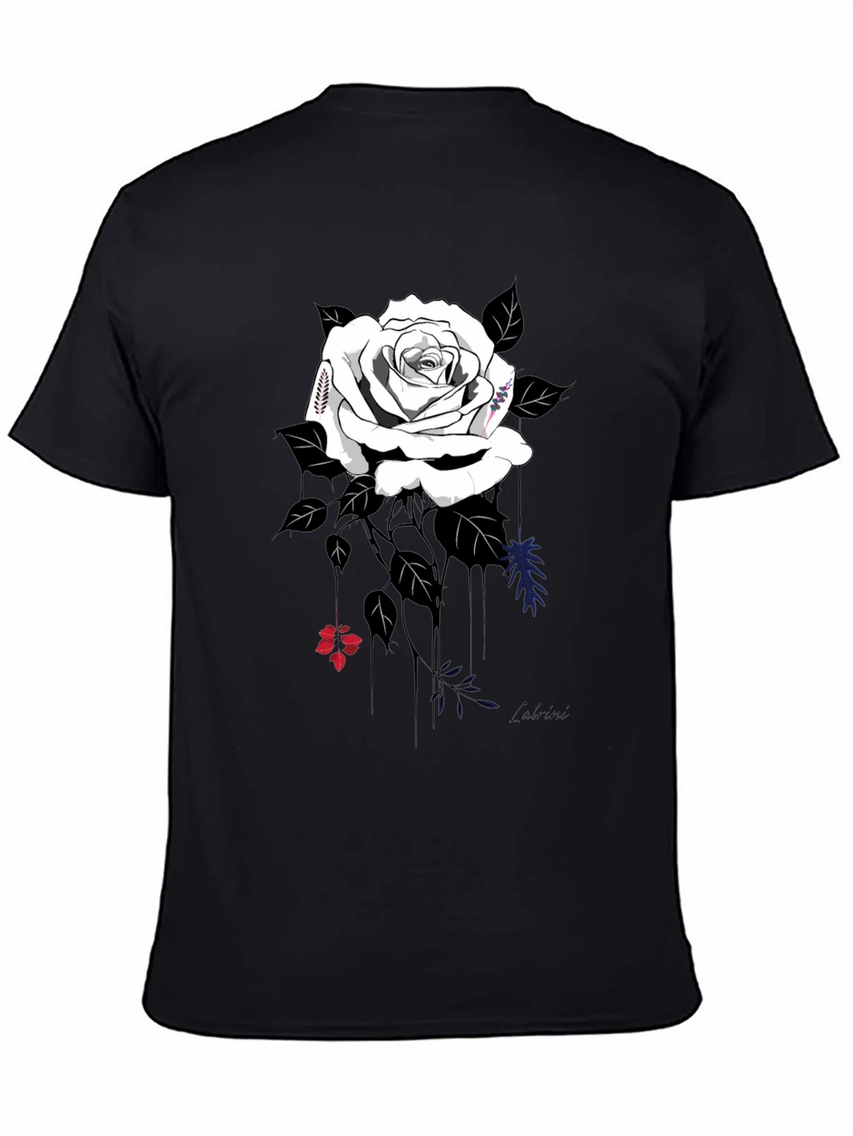 Elegant Rose Graphic Tee - Stylish Black Cotton Blend product image 3