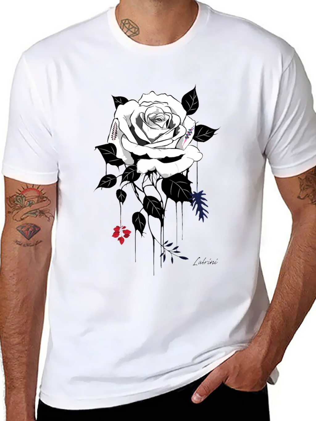Elegant Rose Graphic Tee - Stylish Black Cotton Blend product image 4