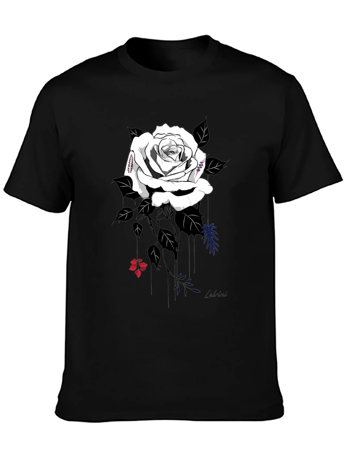 Elegant Rose Graphic Tee - Stylish Black Cotton Blend product image 2