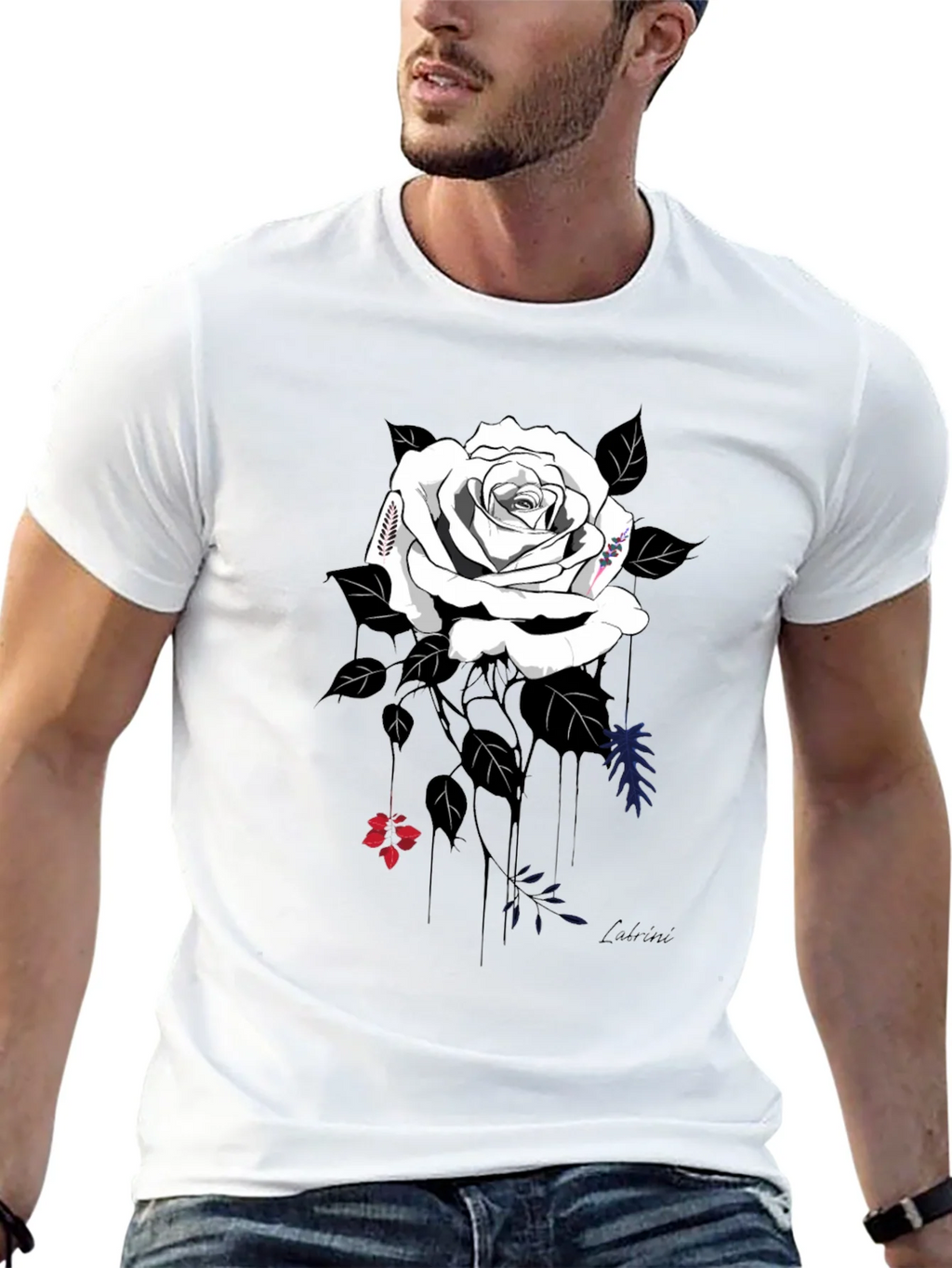 Elegant Rose Graphic Tee - Stylish Black Cotton Blend product image 6
