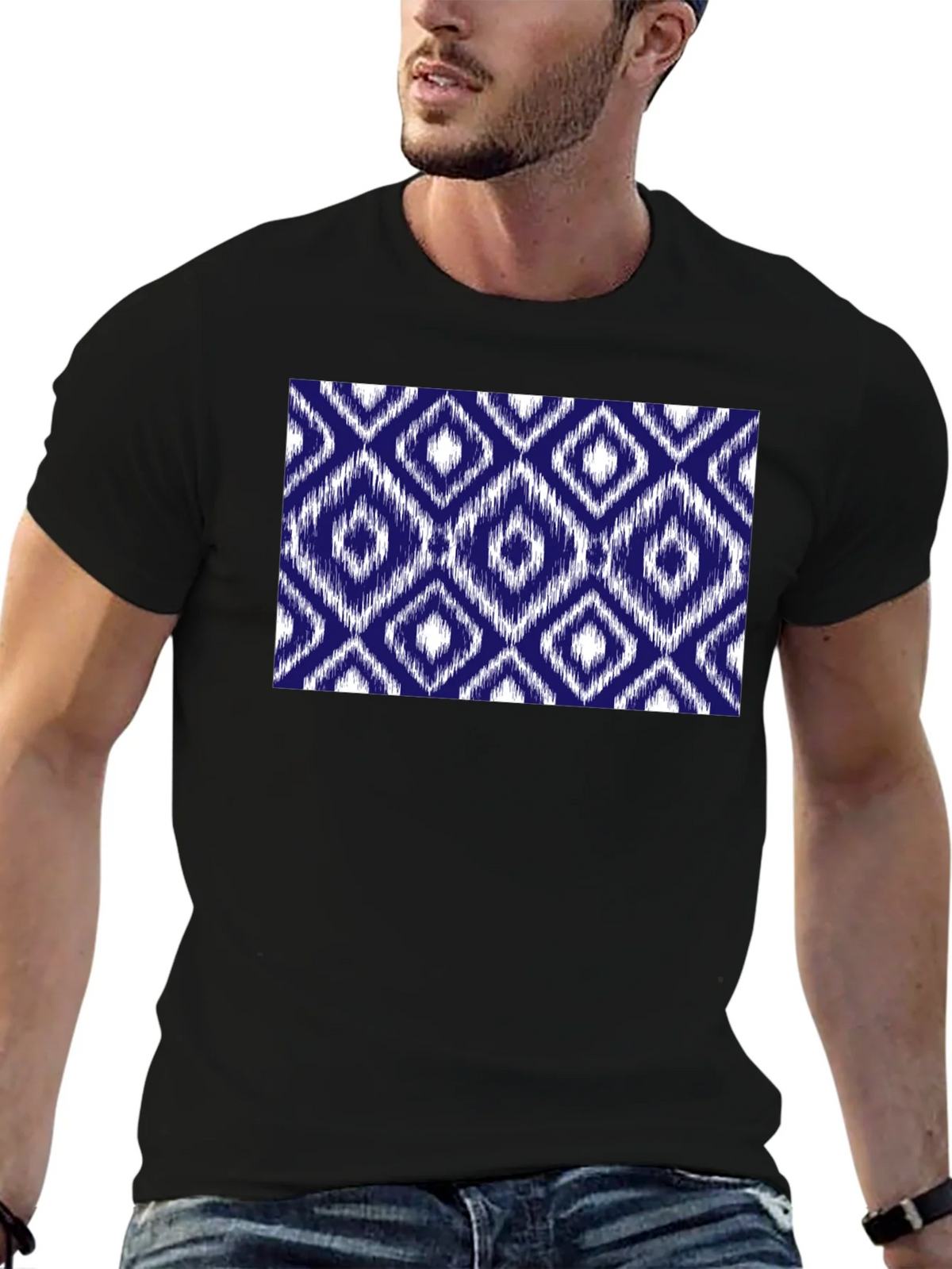 Stylish Black Tee with Blue Diamond Pattern product image 6