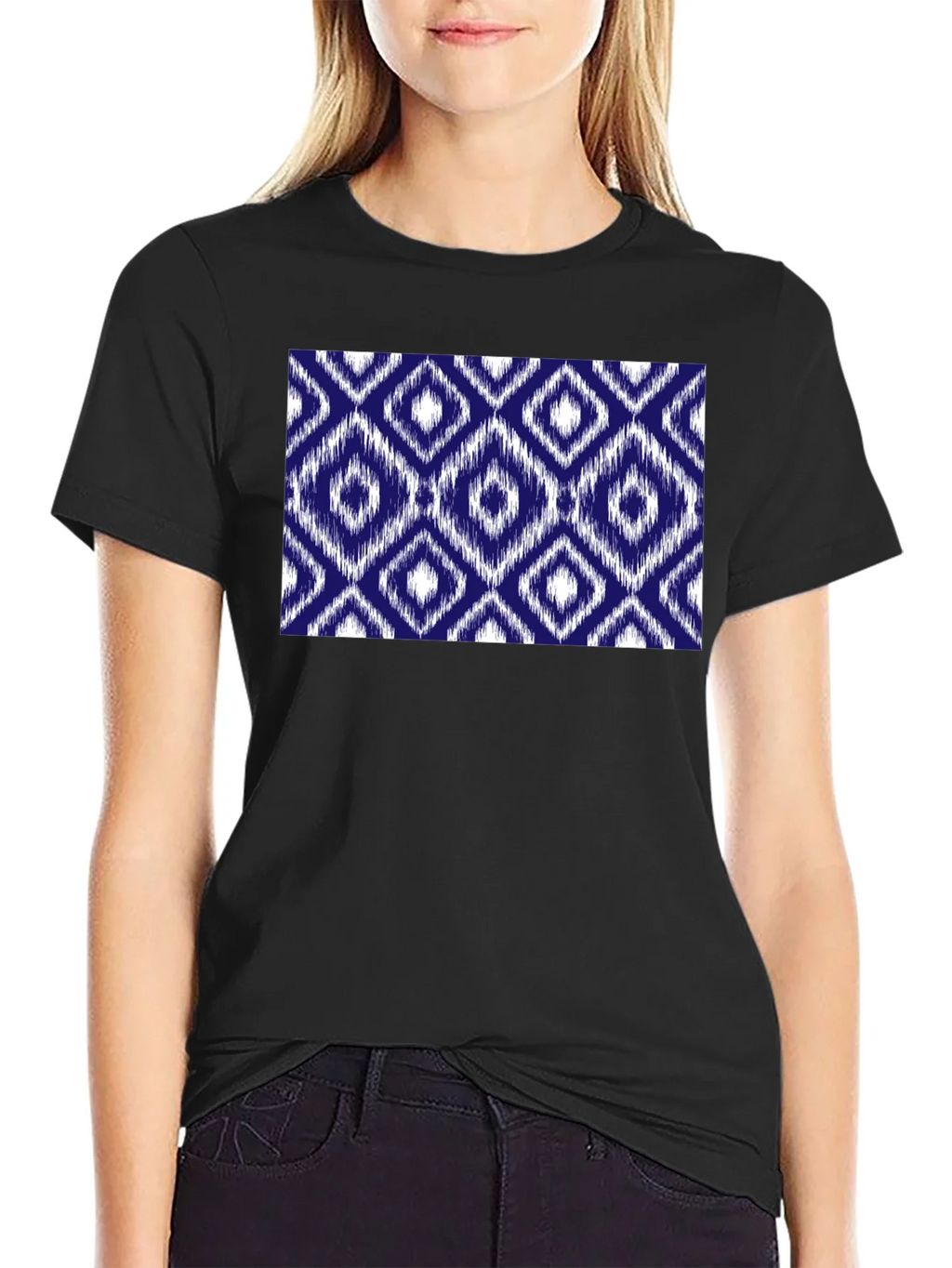 Stylish Black Tee with Blue Diamond Pattern product image 2
