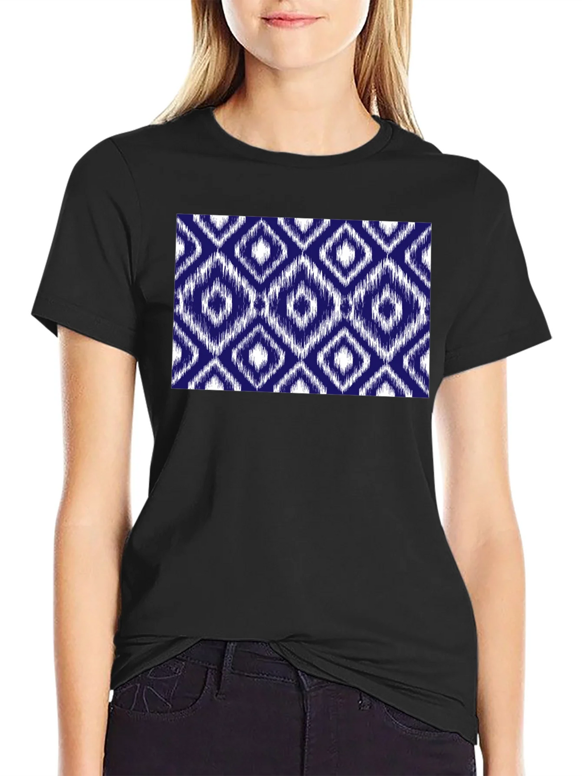 Stylish Black Tee with Blue Diamond Pattern product image 2