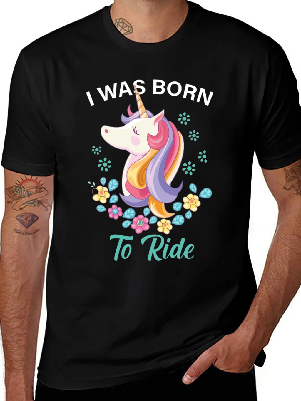 I Was Born To Ride Unicorn Graphic Tee - Black product image 1