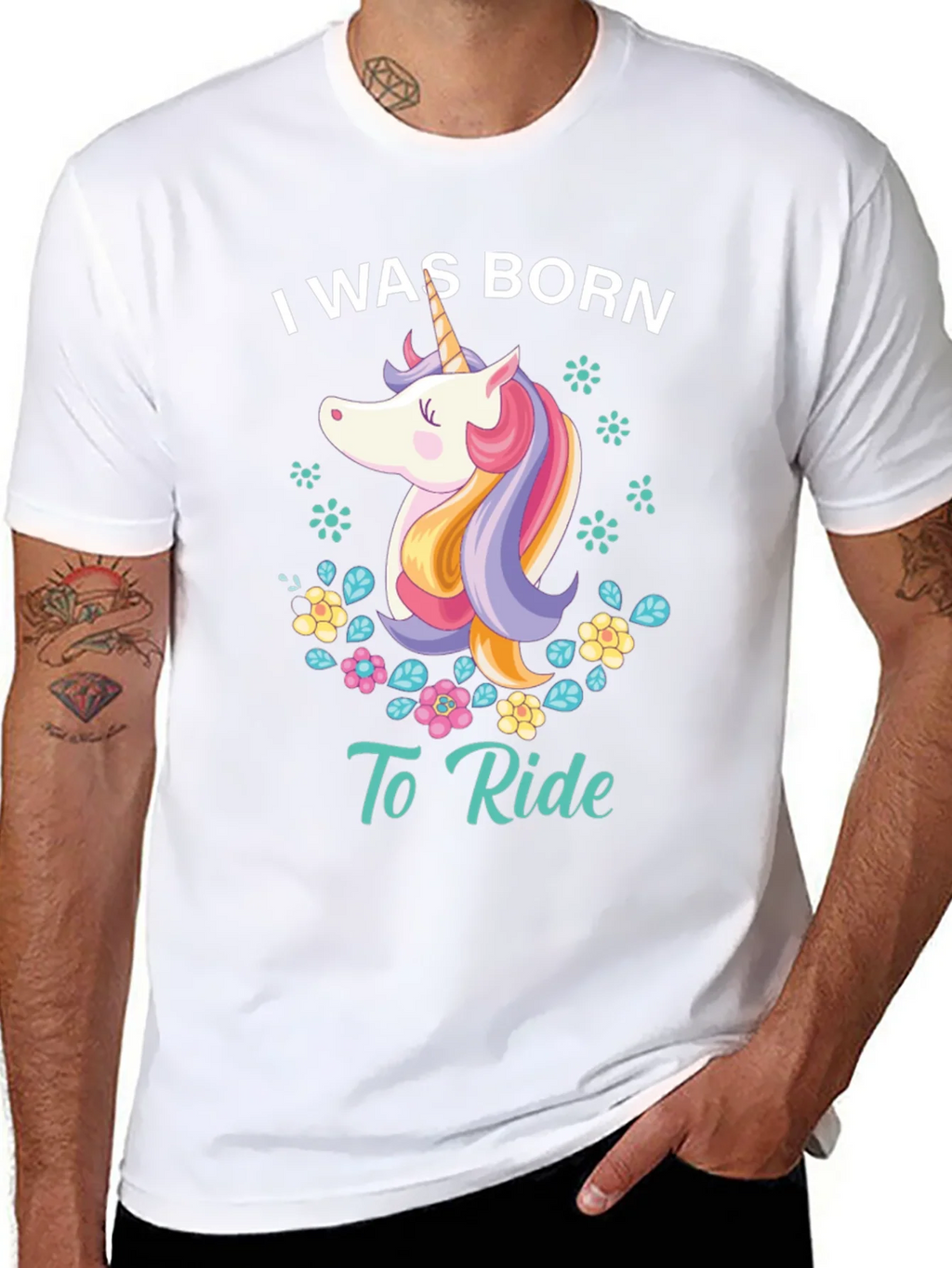 I Was Born To Ride Unicorn Graphic Tee - Black product image 7