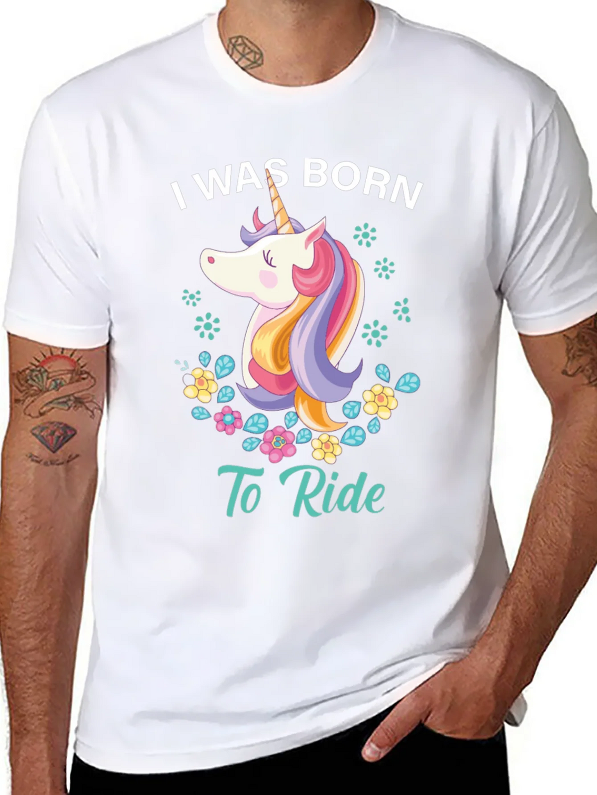 I Was Born To Ride Unicorn Graphic Tee - Black product image 7