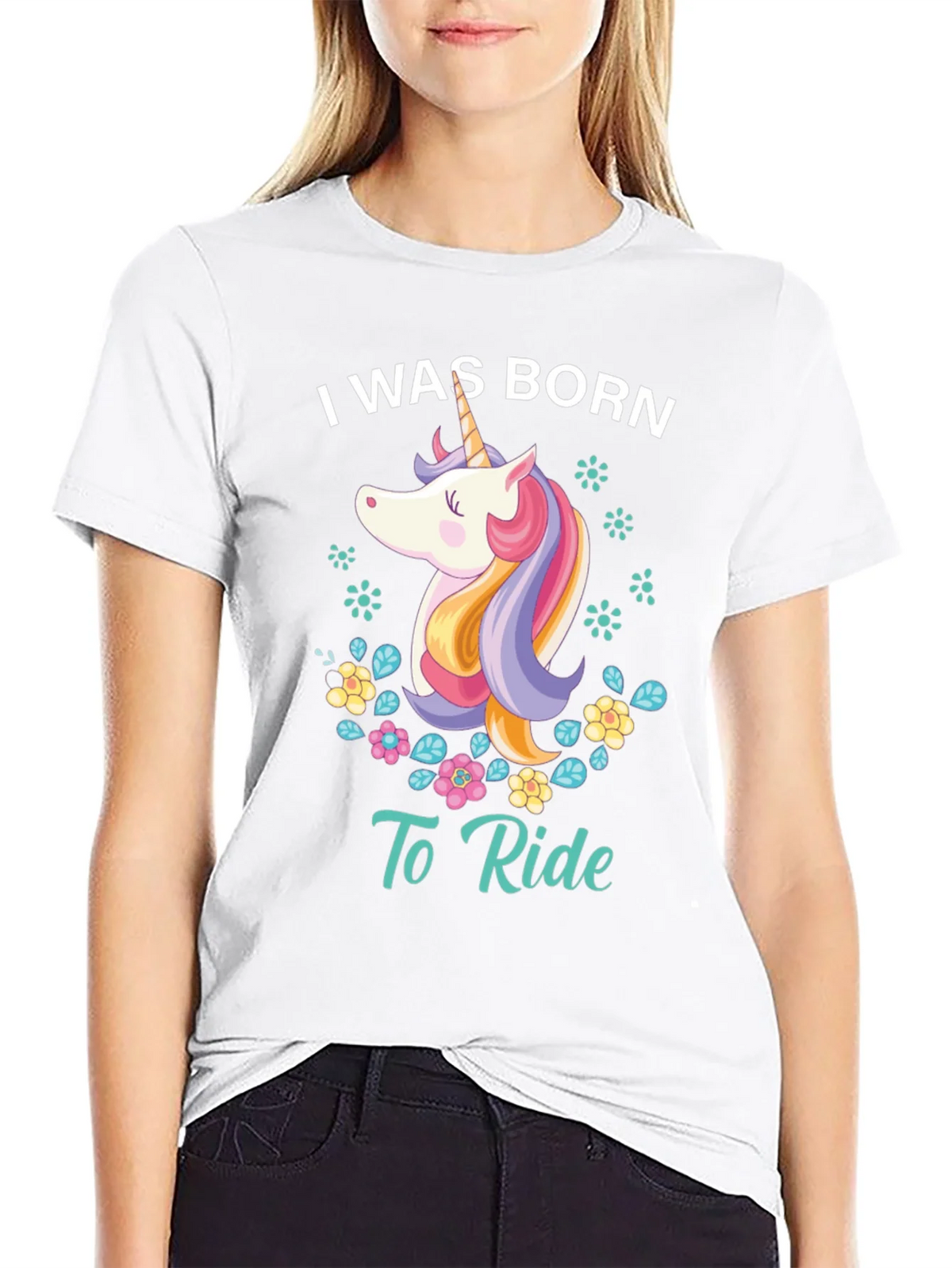 I Was Born To Ride Unicorn Graphic Tee - Black product image 8