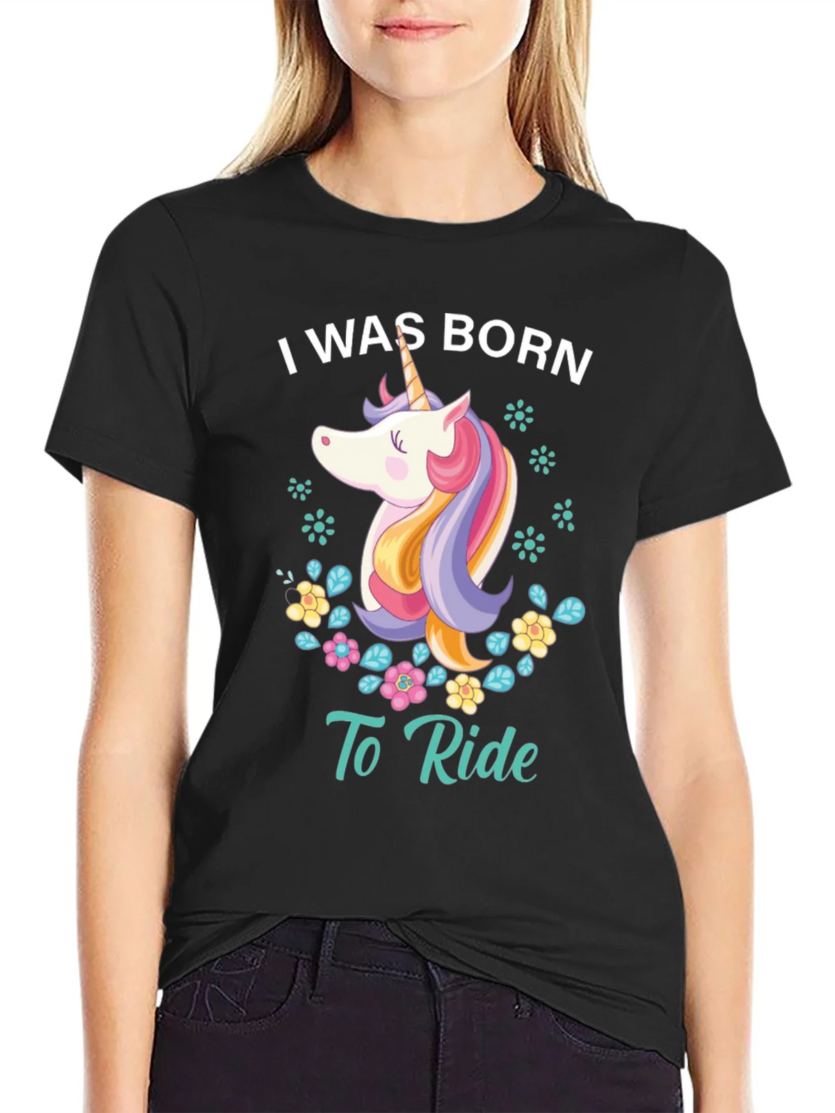 I Was Born To Ride Unicorn Graphic Tee - Black product image 2