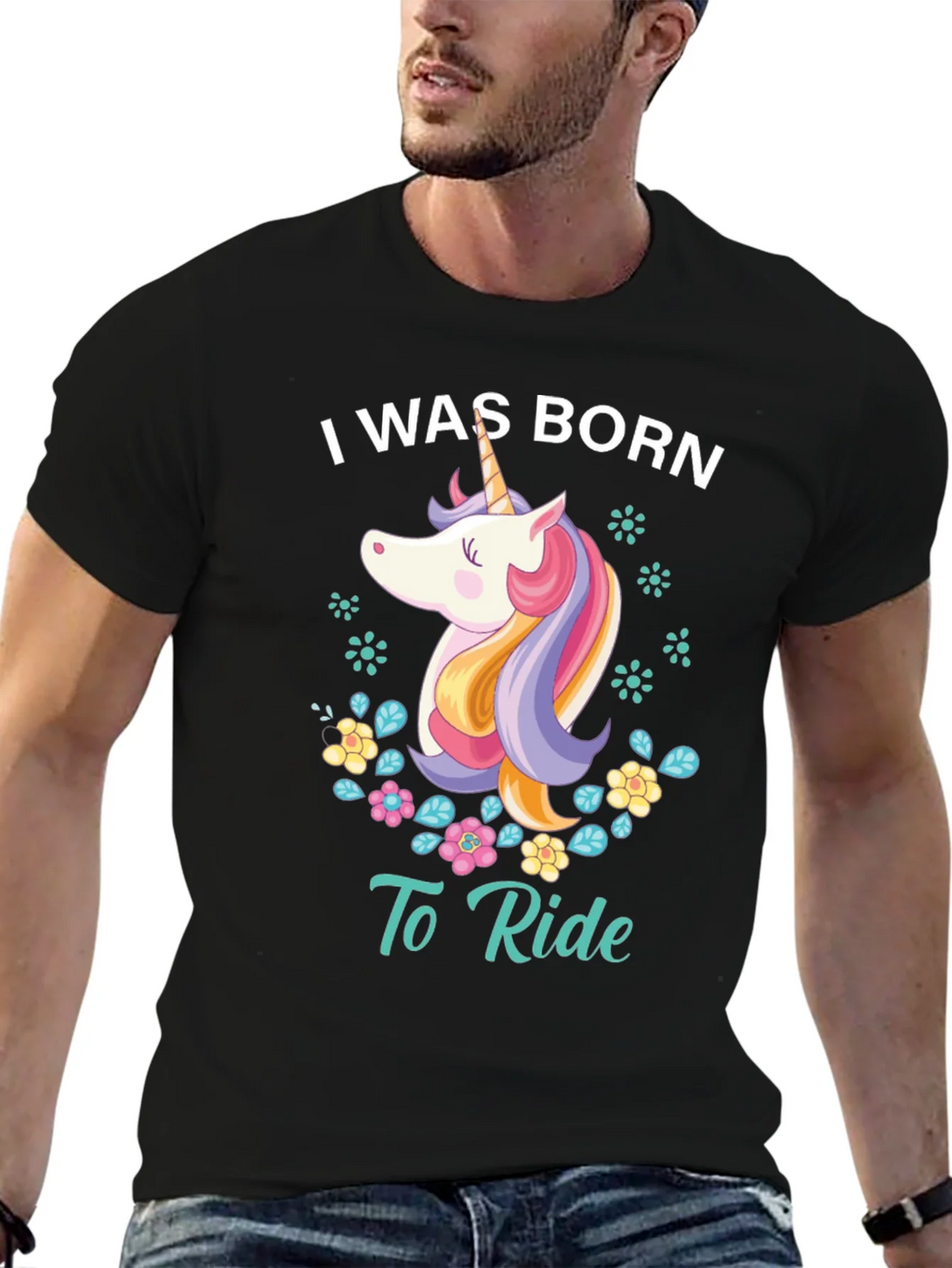 I Was Born To Ride Unicorn Graphic Tee - Black product image 6