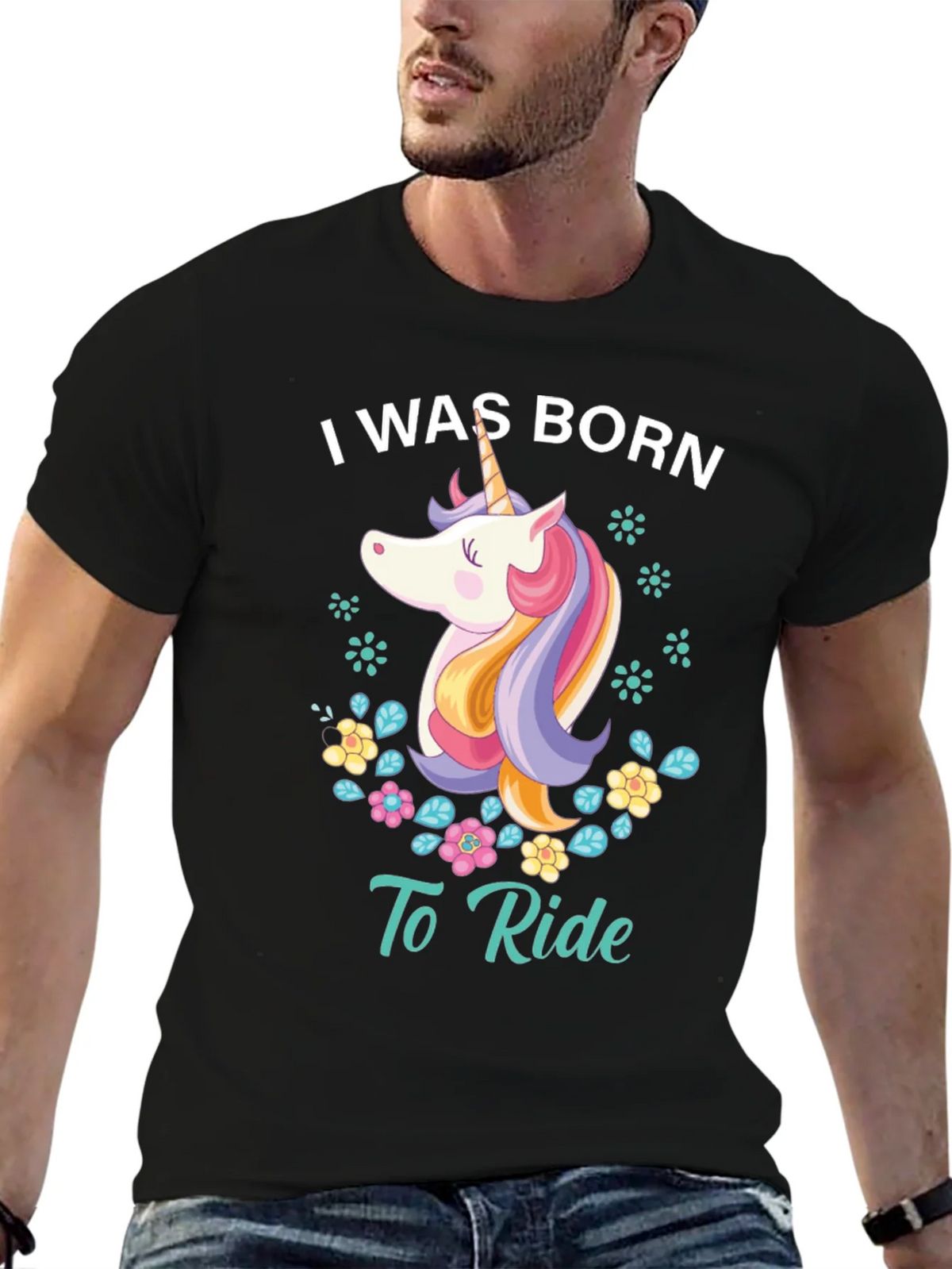 I Was Born To Ride Unicorn Graphic Tee - Black product image 6