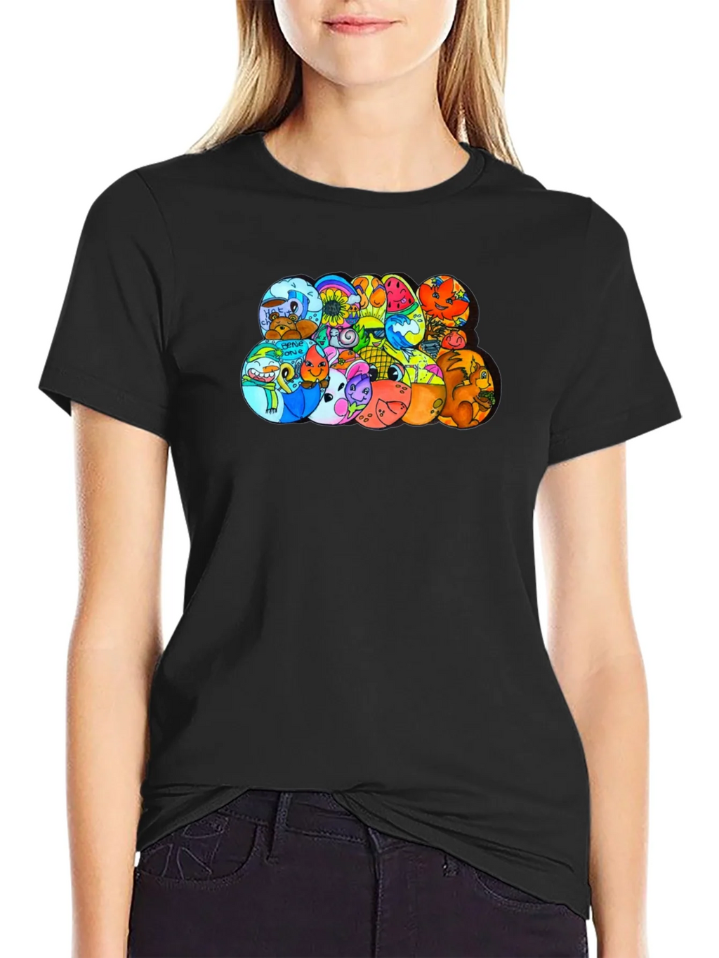 Cartoon Character Circles Black T-Shirt product image 2
