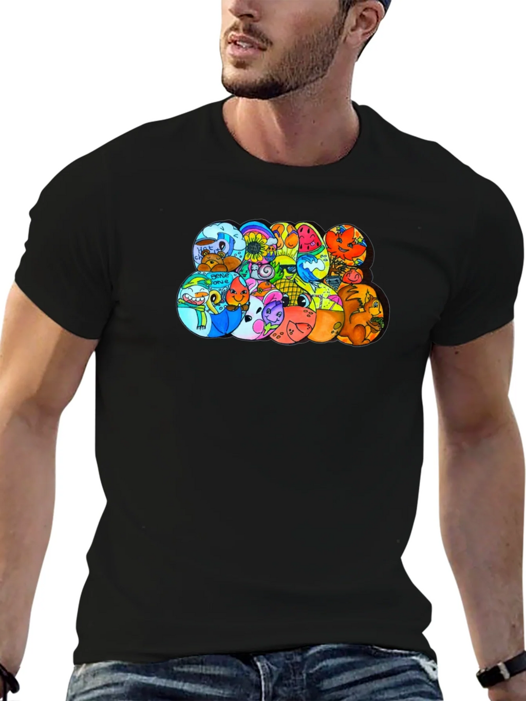 Cartoon Character Circles Black T-Shirt product image 6
