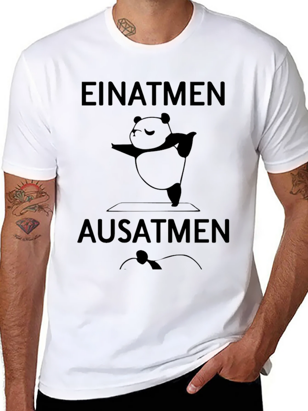 Yoga Panda T-Shirt - Einatmen Ausatmen - Black Cotton Tee product image 7