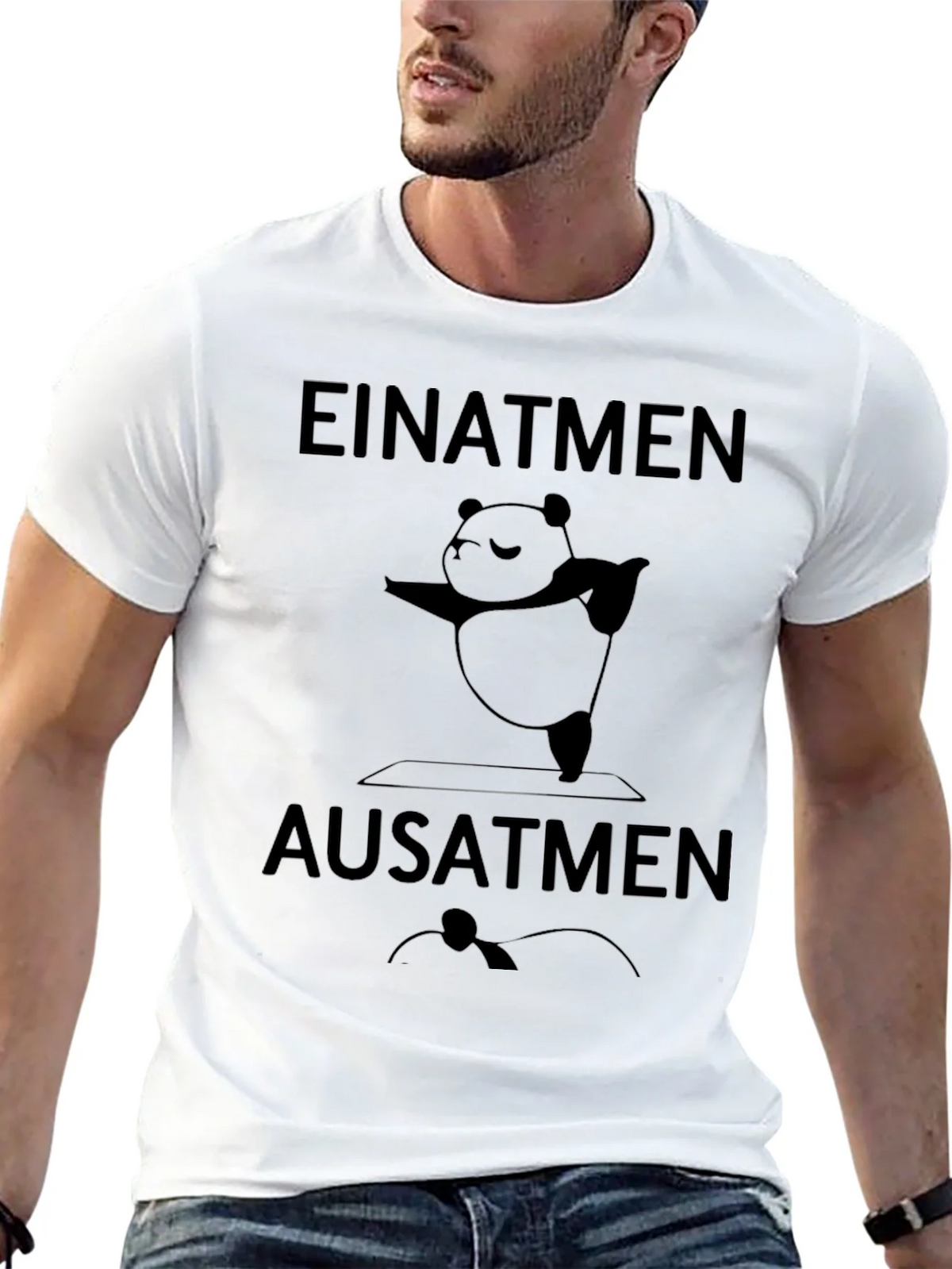 Yoga Panda T-Shirt - Einatmen Ausatmen - Black Cotton Tee product image 12