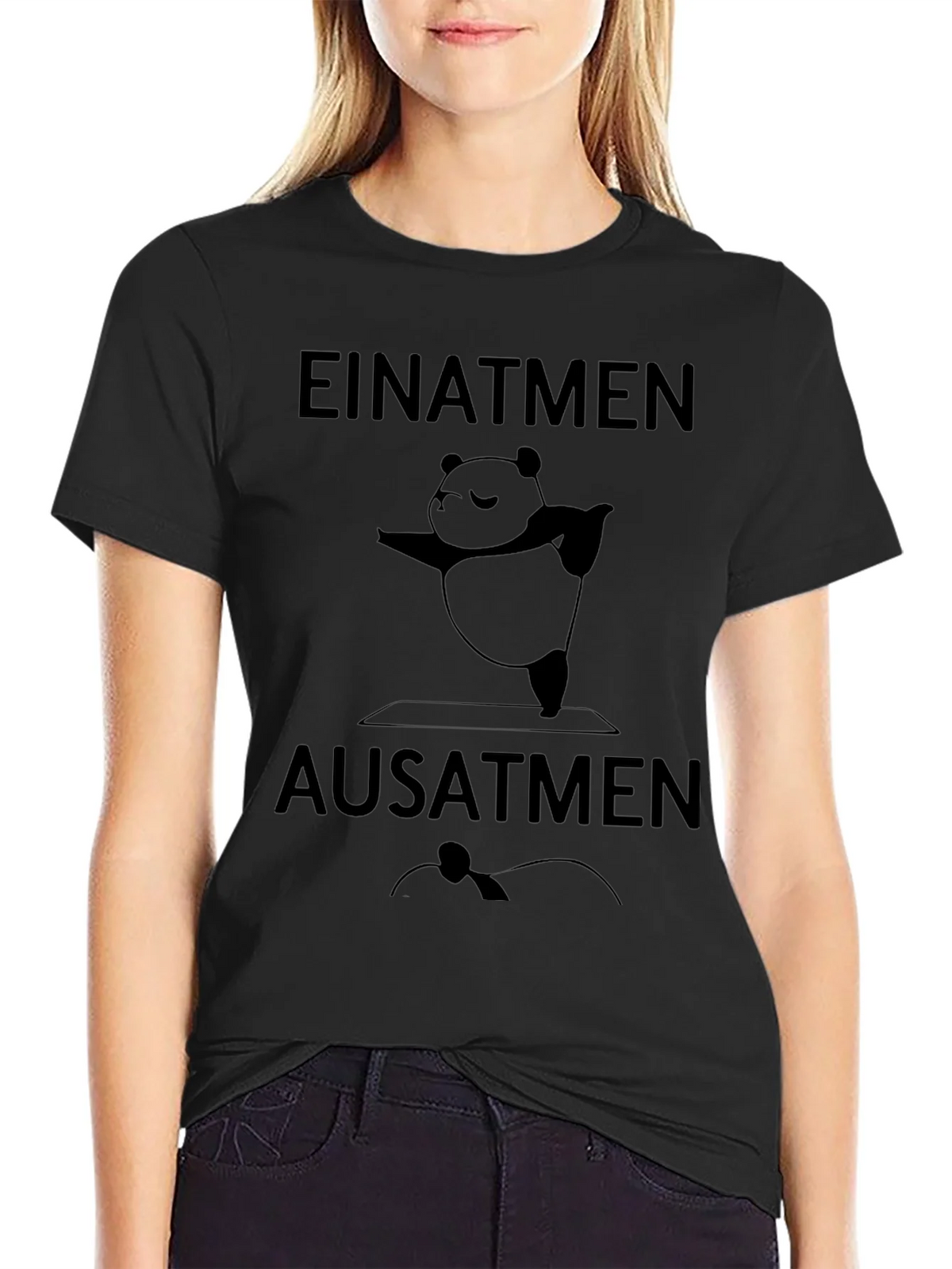 Yoga Panda T-Shirt - Einatmen Ausatmen - Black Cotton Tee product image 2