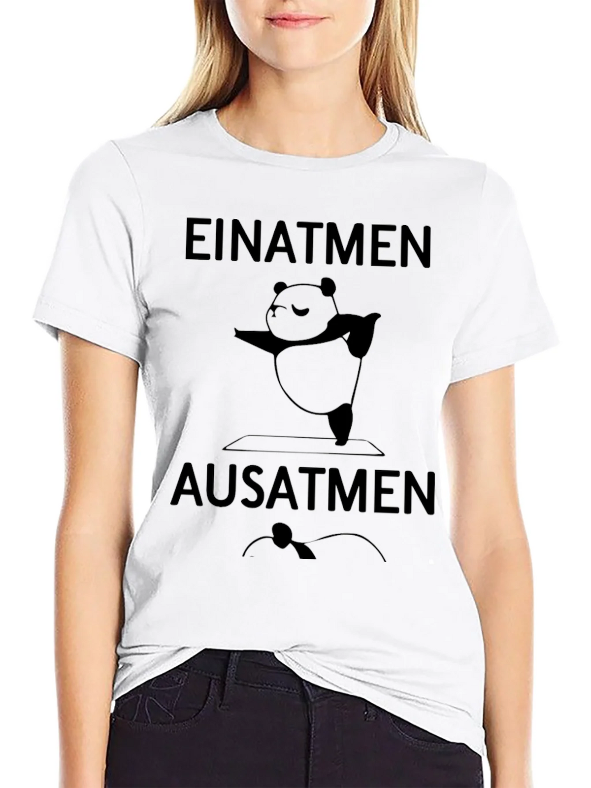 Yoga Panda T-Shirt - Einatmen Ausatmen - Black Cotton Tee product image 8