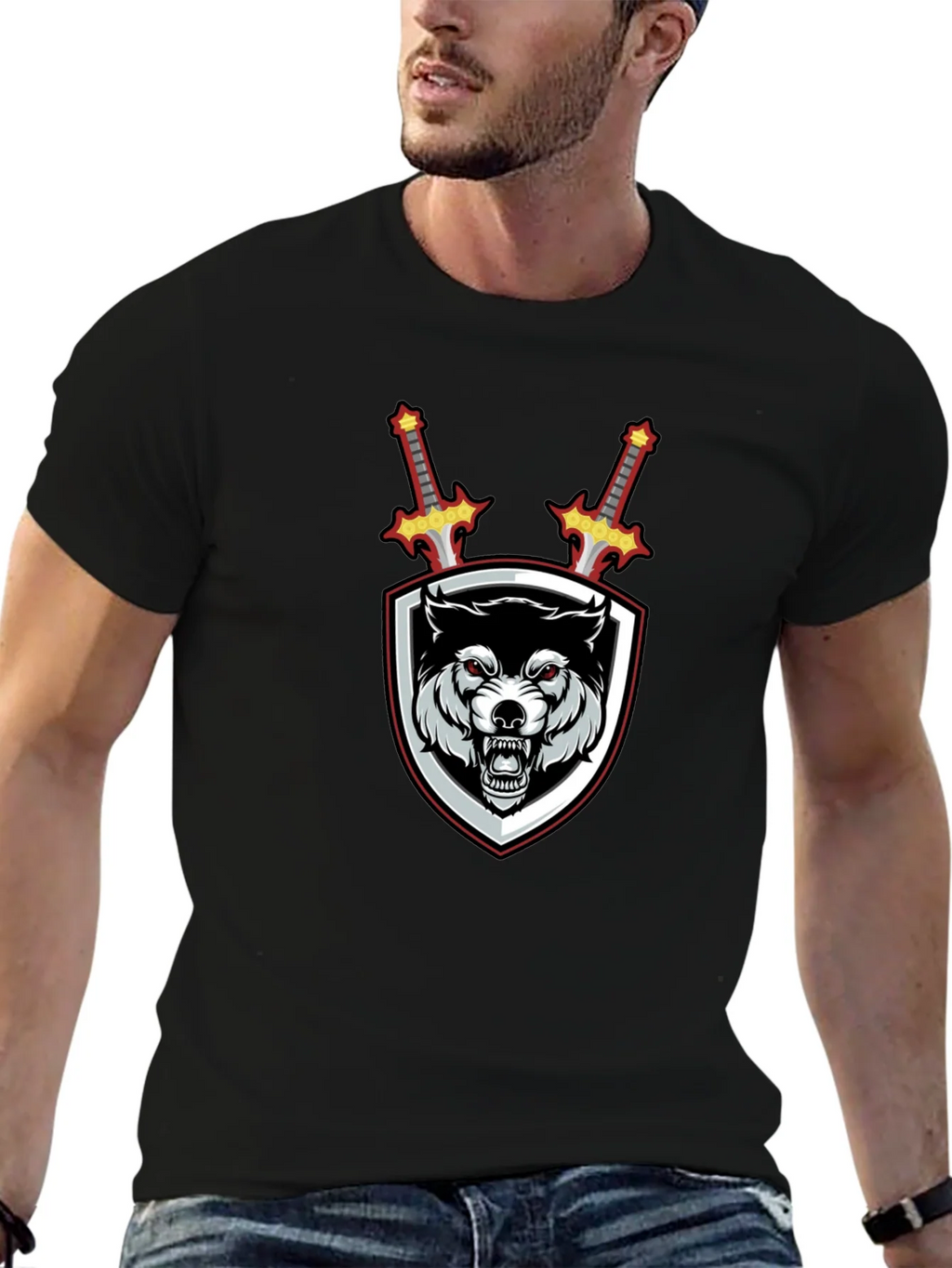 Wolf Crest Sword Graphic T-Shirt - Black product image 6