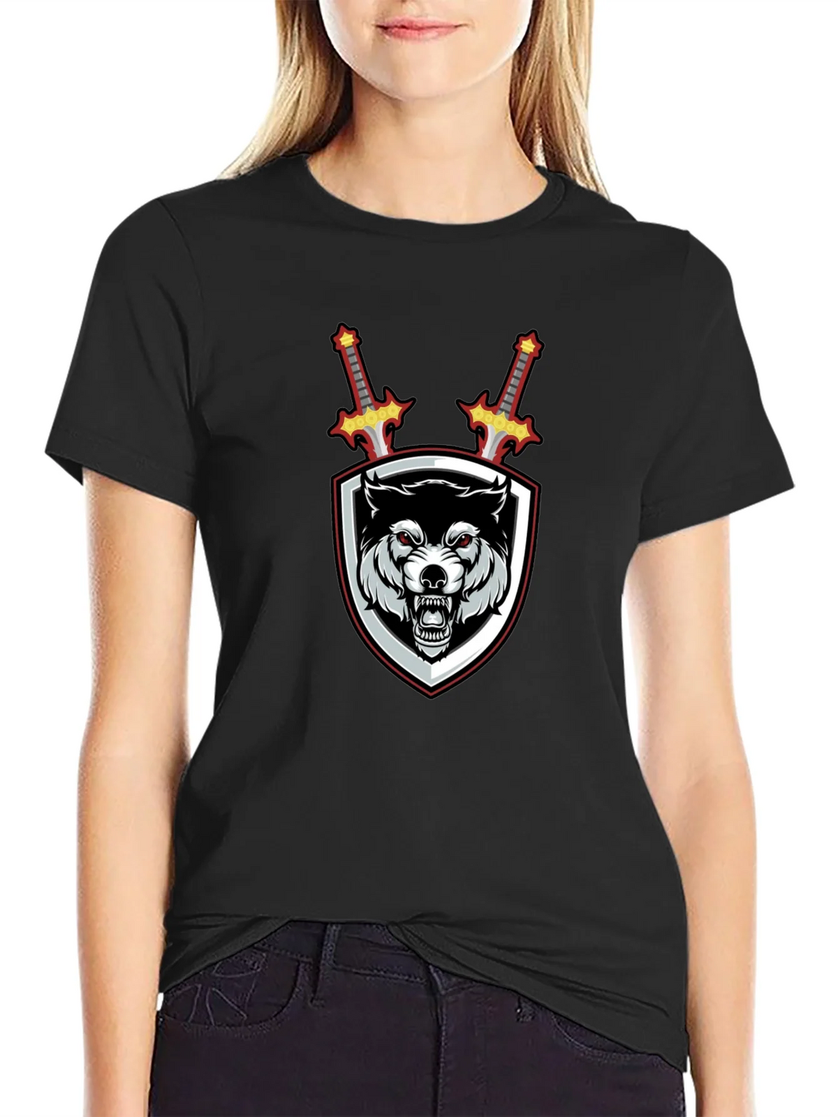 Wolf Crest Sword Graphic T-Shirt - Black product image 2