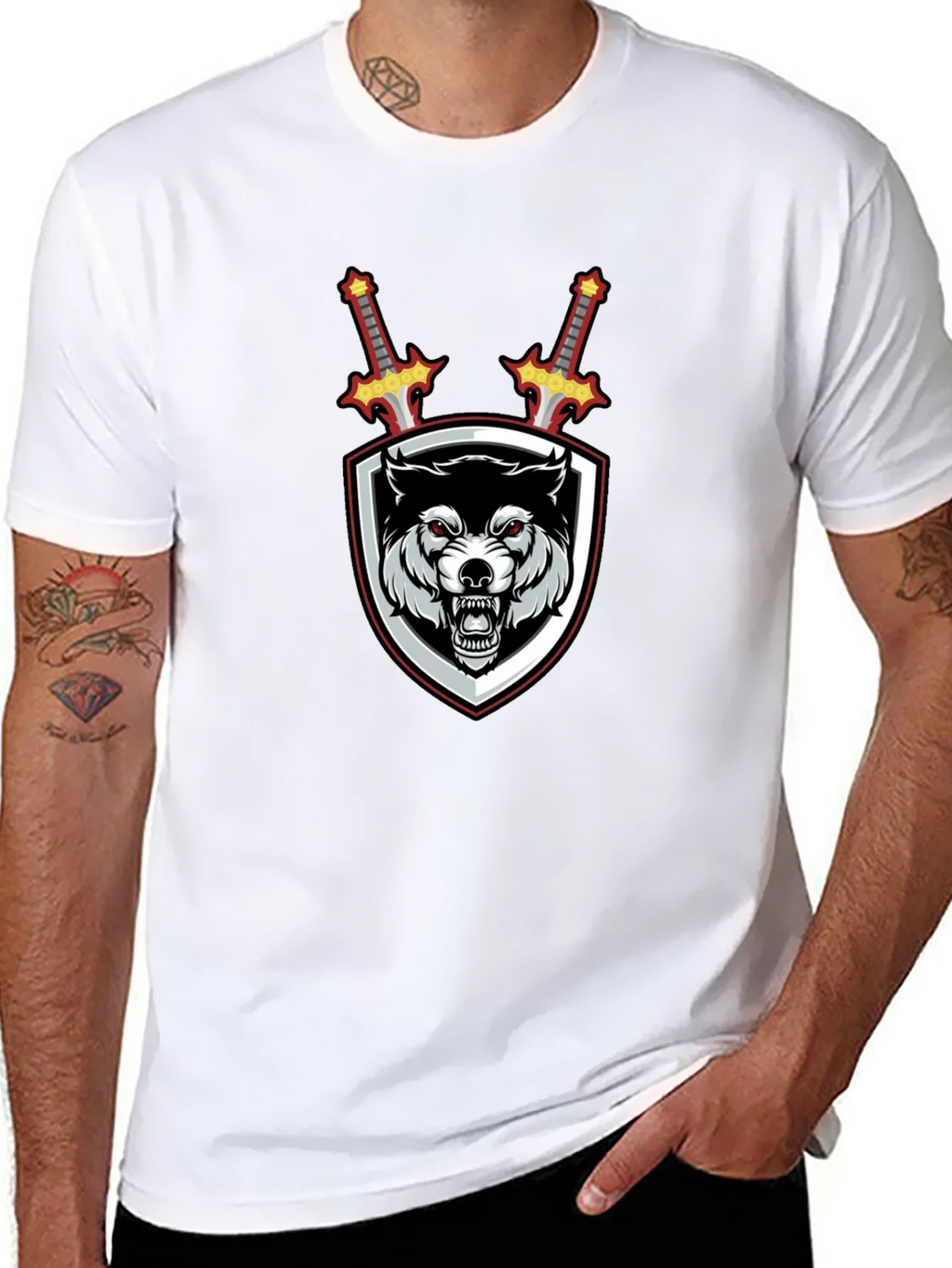 Wolf Crest Sword Graphic T-Shirt - Black product image 7