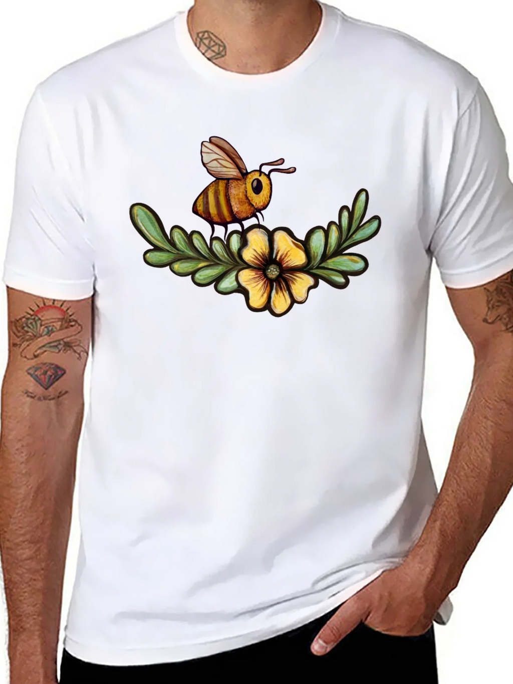 Bee & Flower Graphic Tee - Black Cotton Comfort product image 7