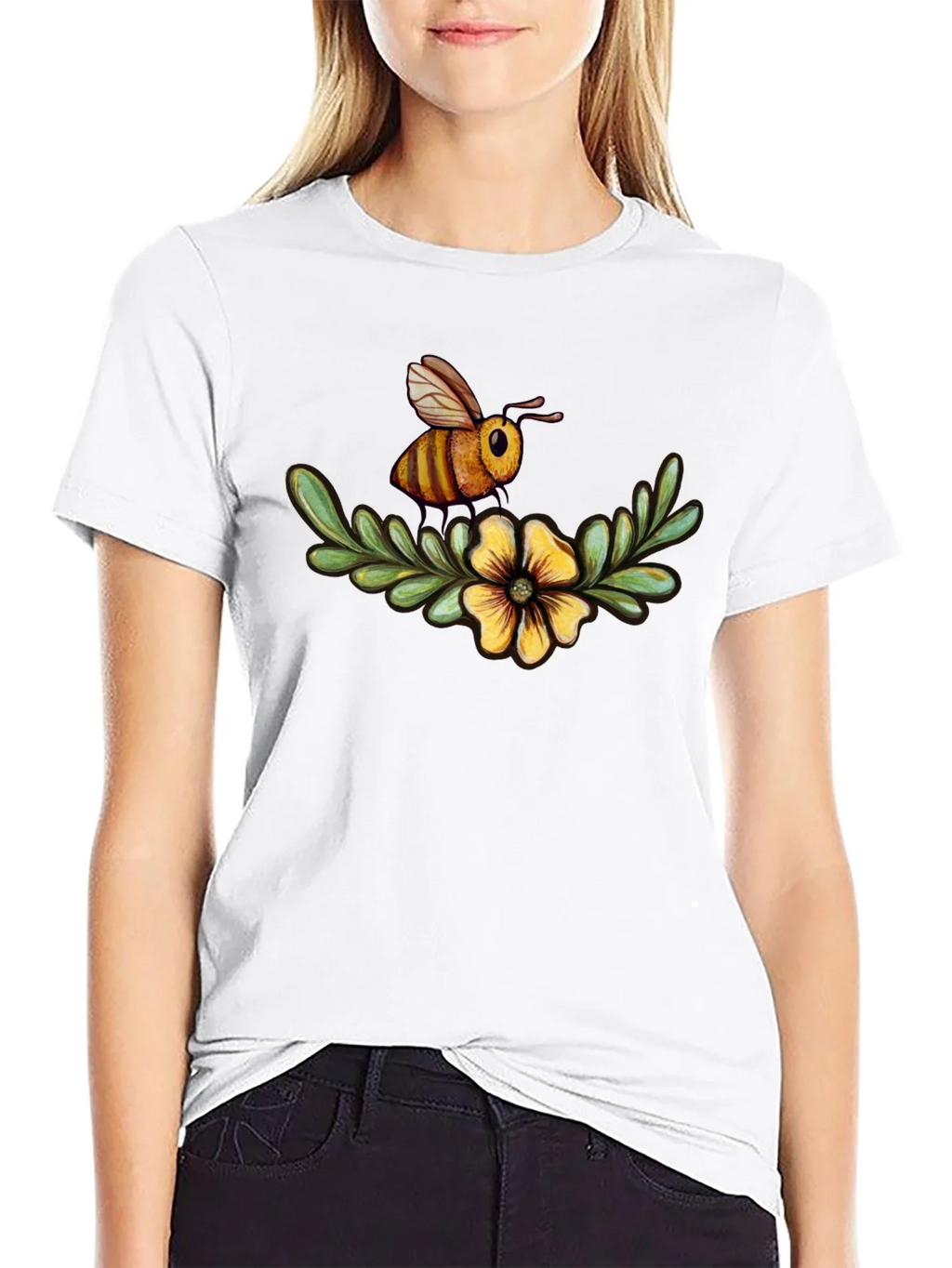 Bee & Flower Graphic Tee - Black Cotton Comfort product image 8