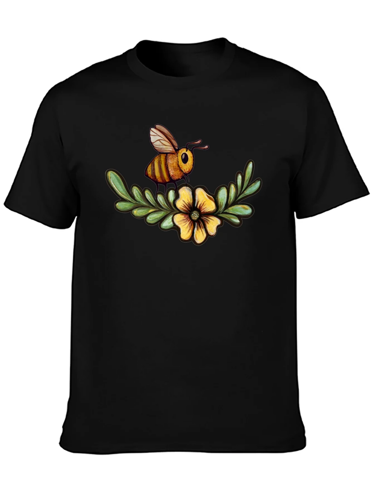 Bee & Flower Graphic Tee - Black Cotton Comfort product image 3
