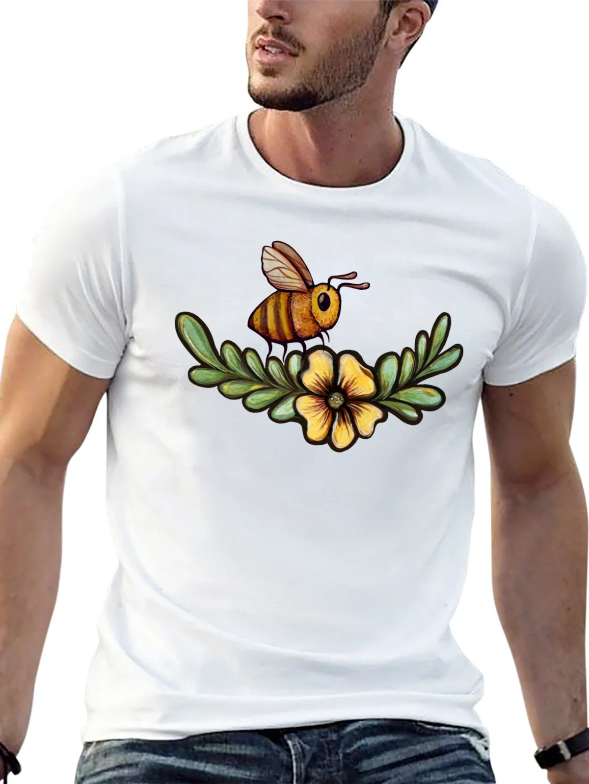 Bee & Flower Graphic Tee - Black Cotton Comfort product image 12