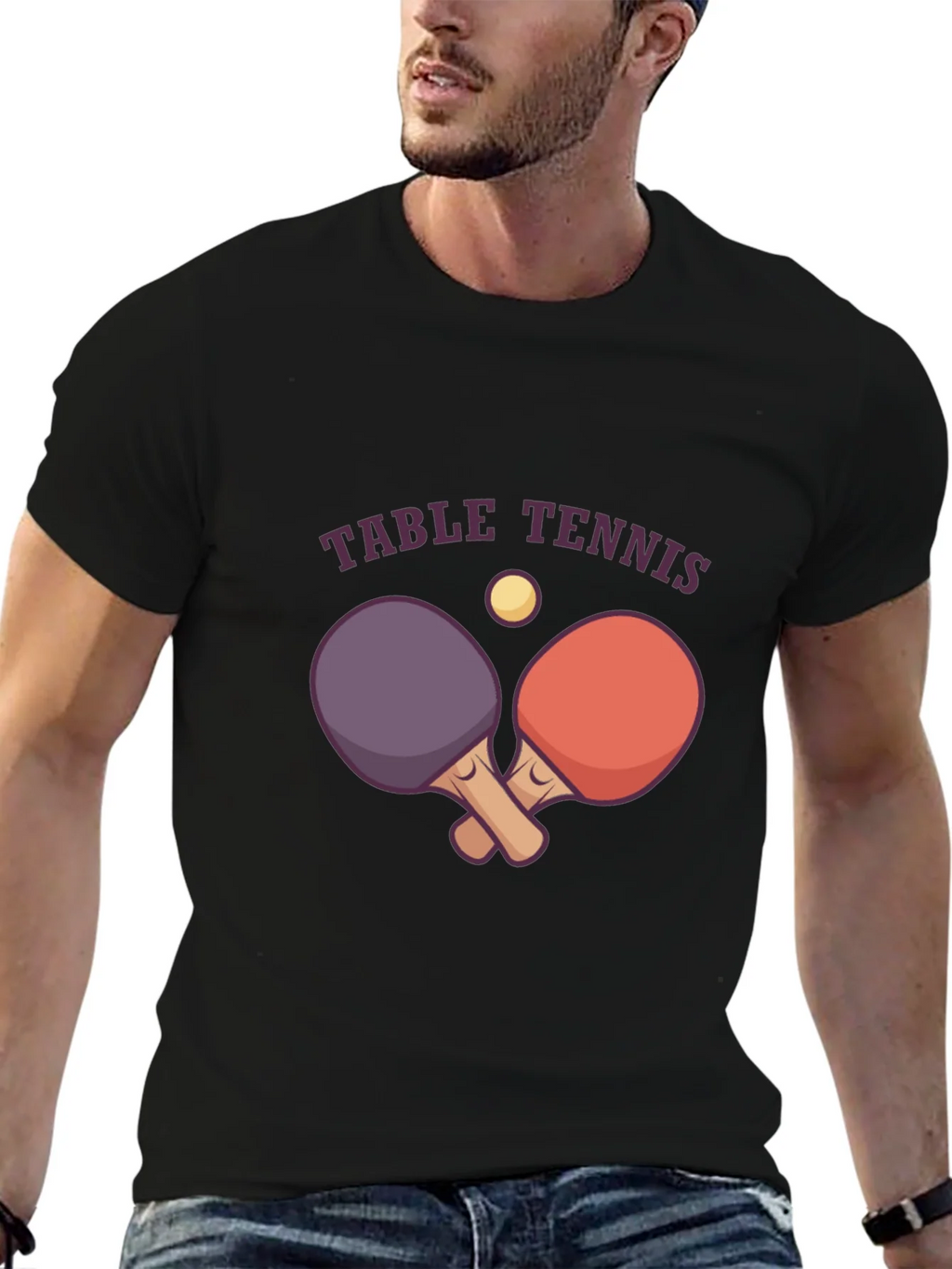 Table Tennis Graphic Tee - Black Cotton T-Shirt product image 6