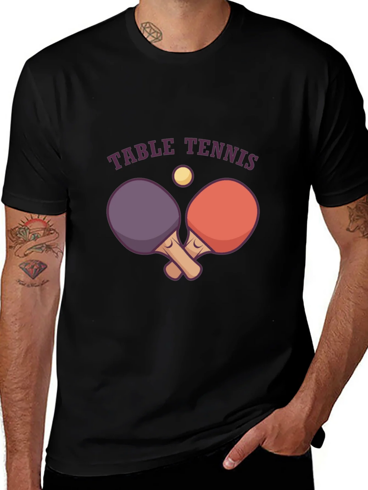 Table Tennis Graphic Tee - Black Cotton T-Shirt product image 1