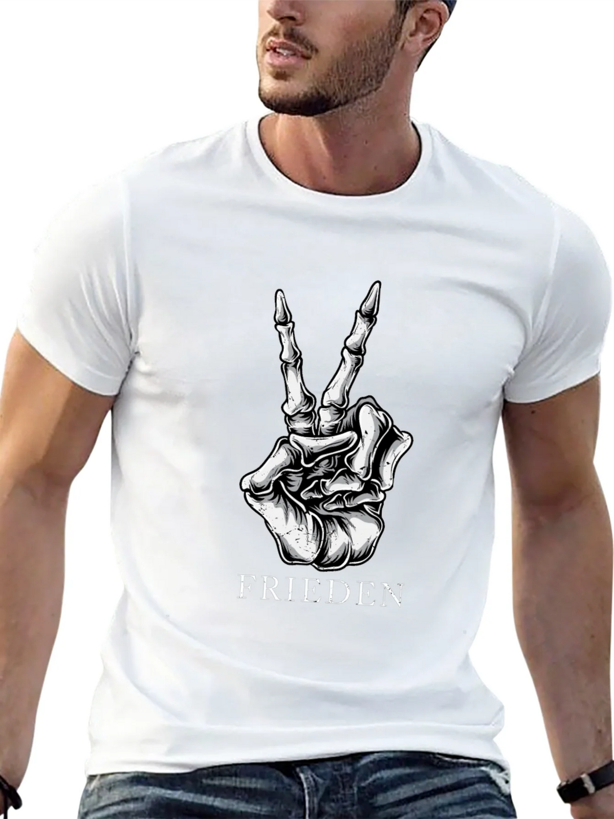 Frieden Peace Skeleton Hand Black Graphic T-Shirt product image 8
