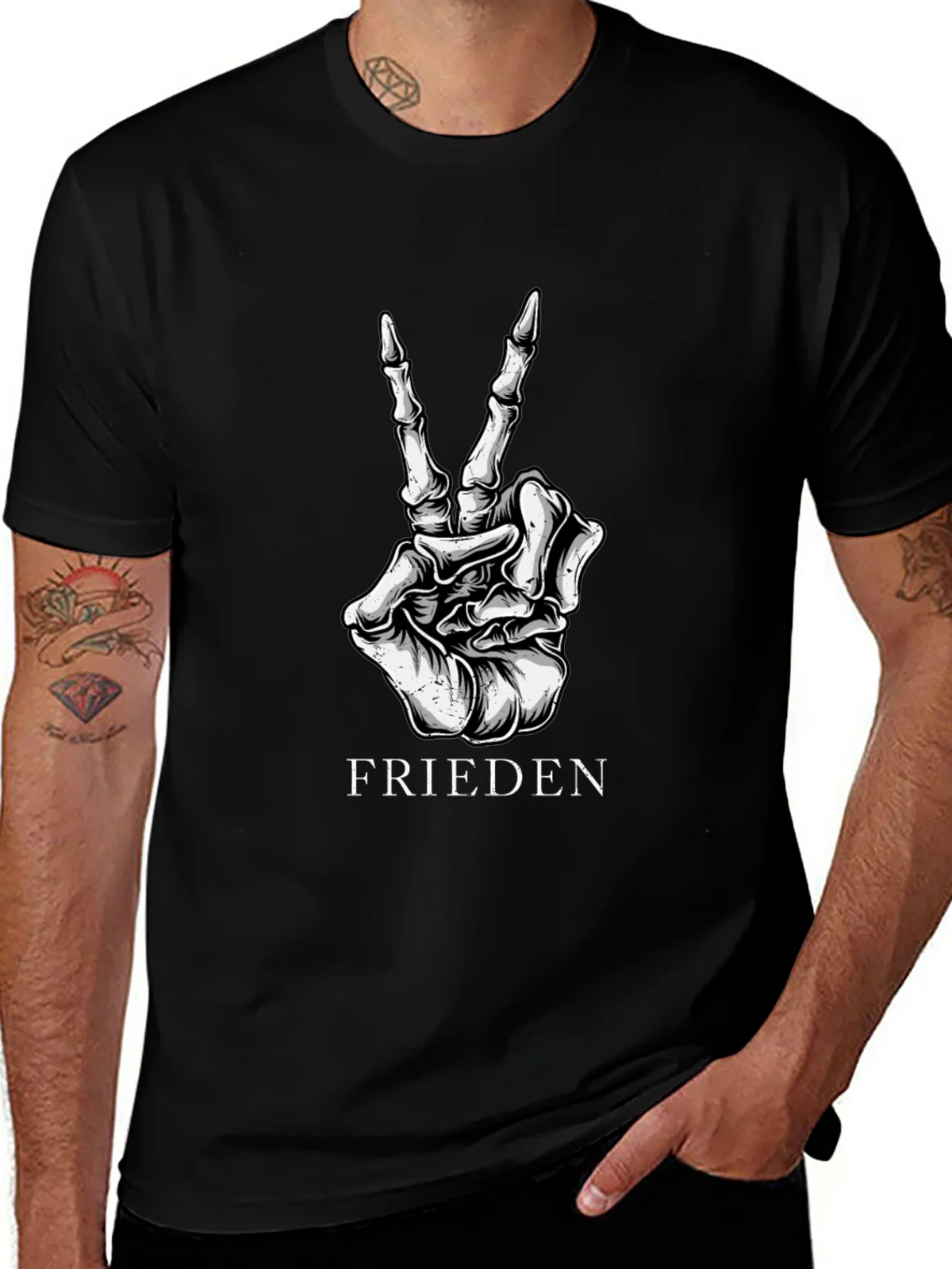 Frieden Peace Skeleton Hand Black Graphic T-Shirt product image 1