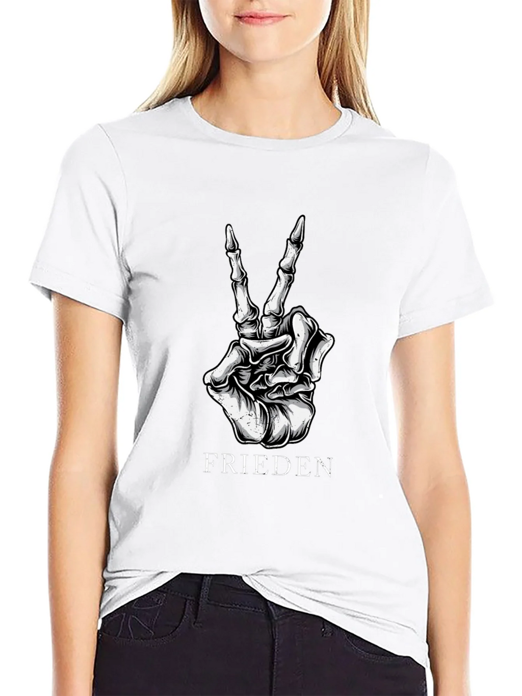 Frieden Peace Skeleton Hand Black Graphic T-Shirt product image 5