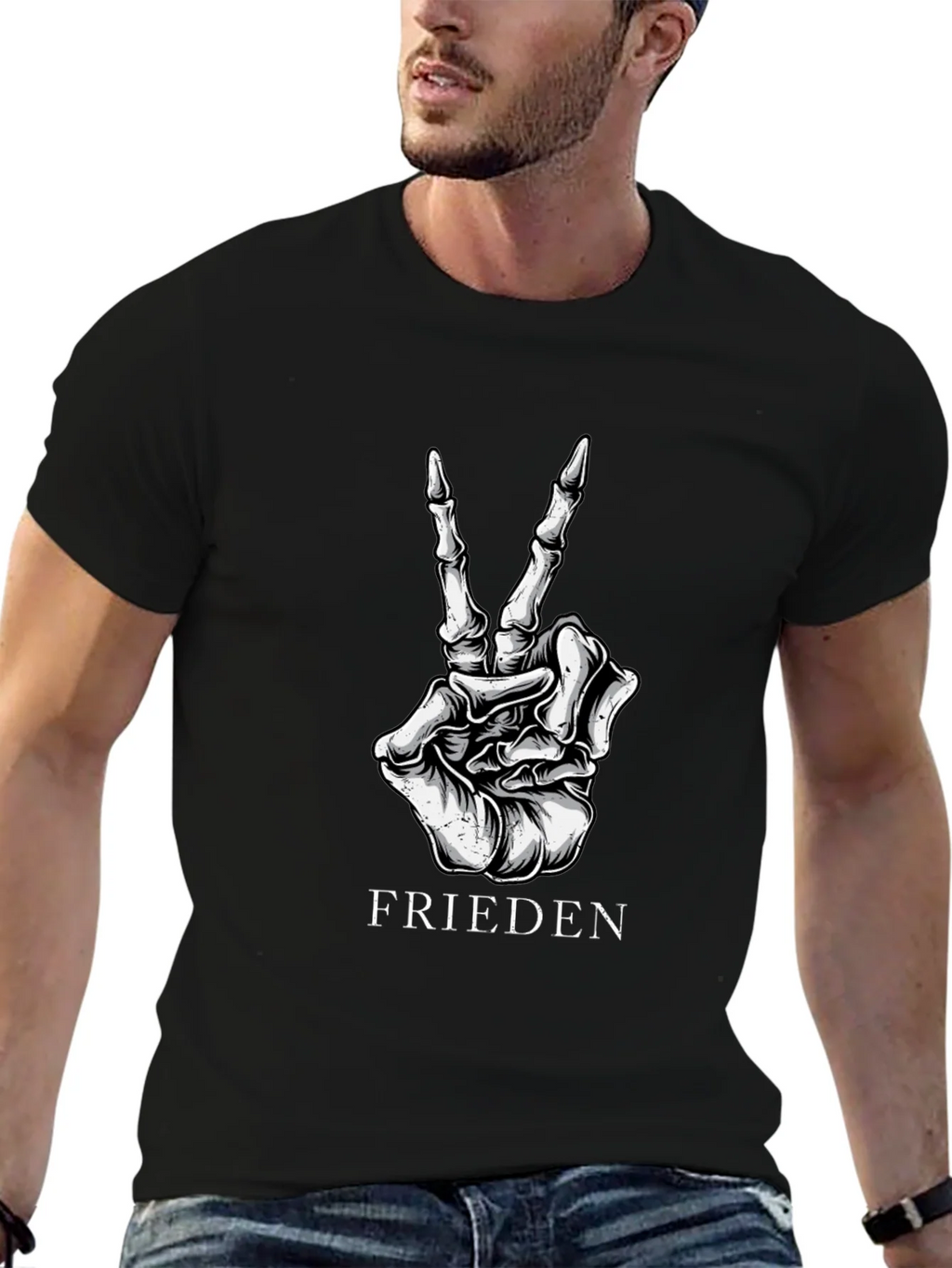 Frieden Peace Skeleton Hand Black Graphic T-Shirt product image 4
