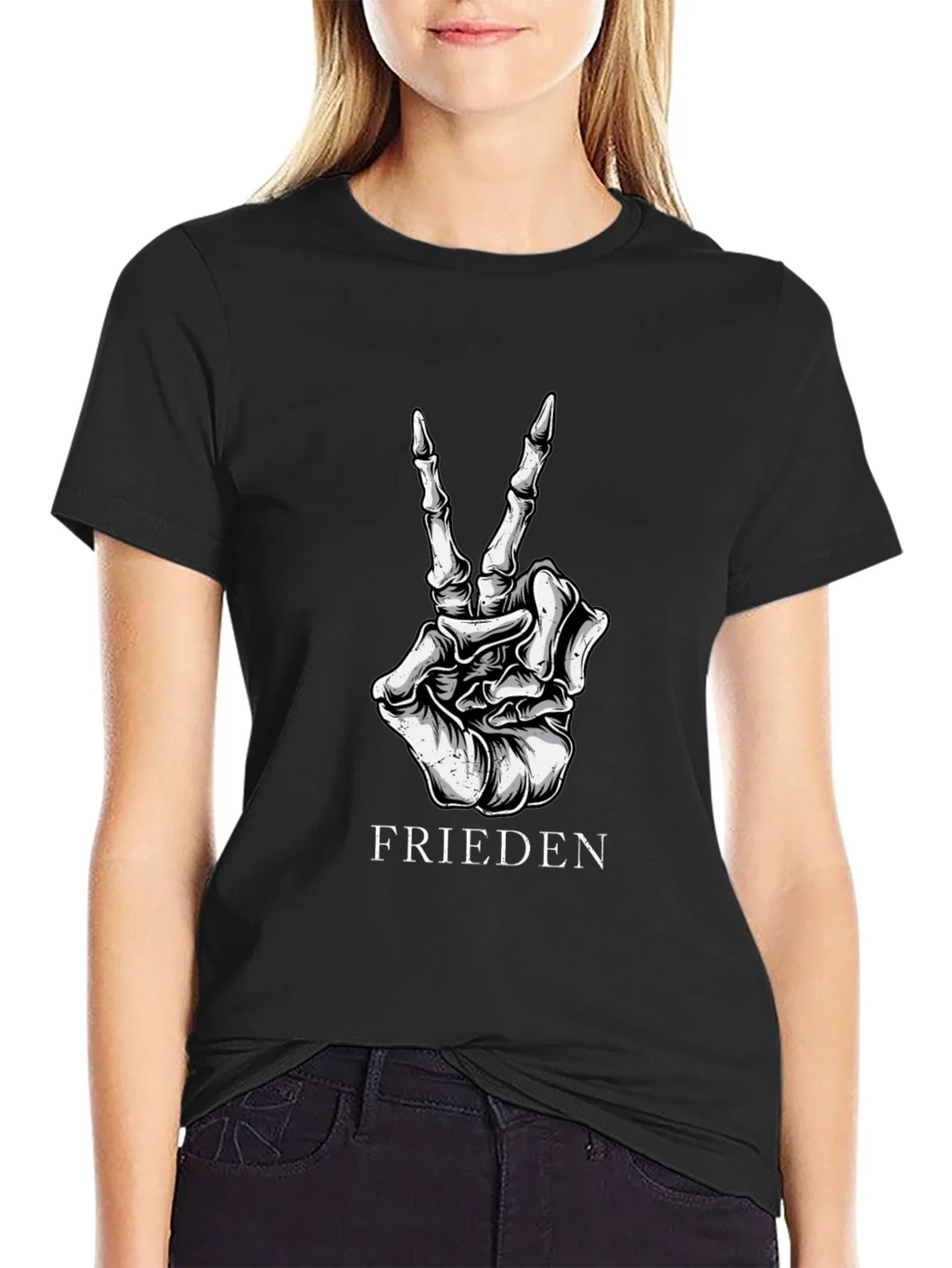 Frieden Peace Skeleton Hand Black Graphic T-Shirt product image 2