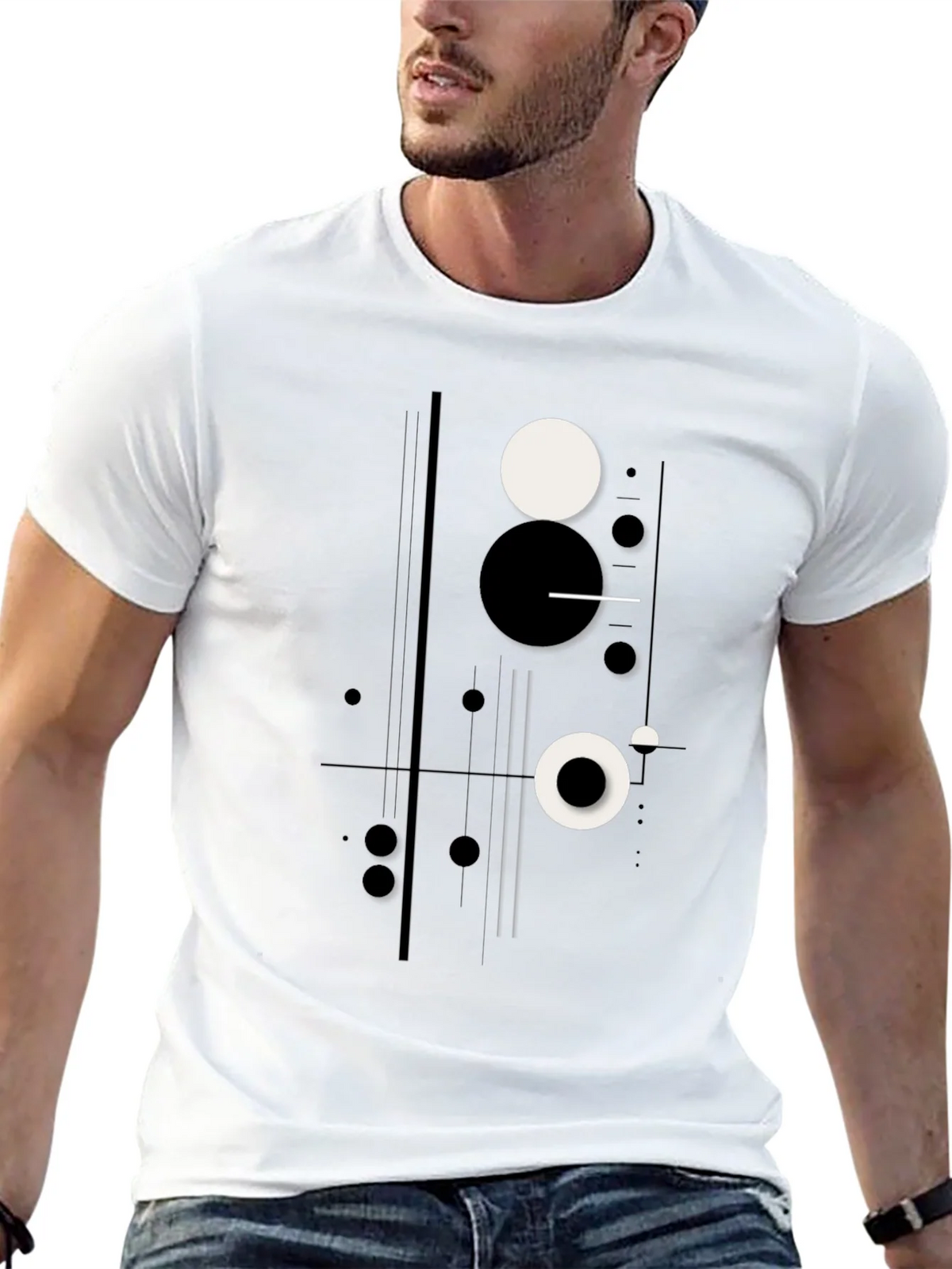 Abstract Geometric Circle Print Black T-Shirt product image 12