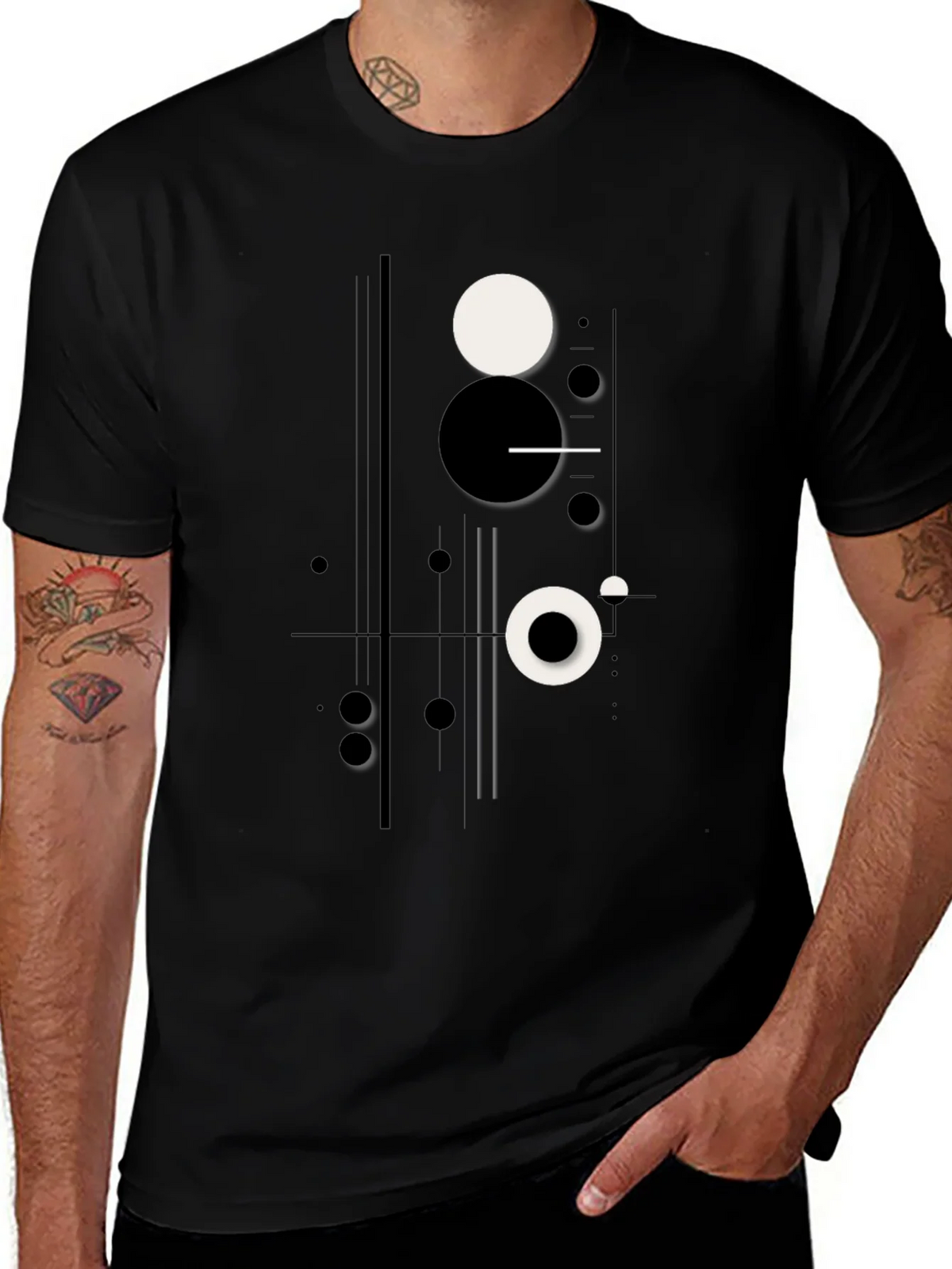 Abstract Geometric Circle Print Black T-Shirt product image 1