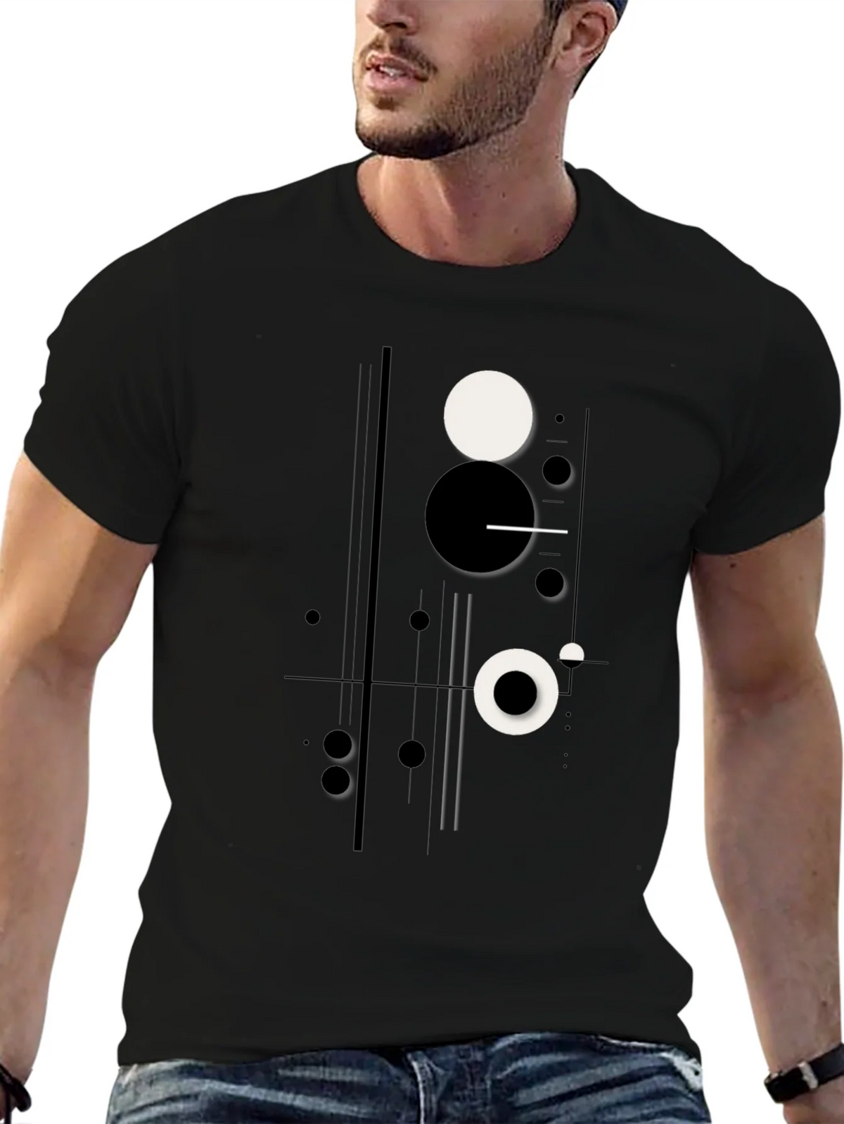 Abstract Geometric Circle Print Black T-Shirt product image 6