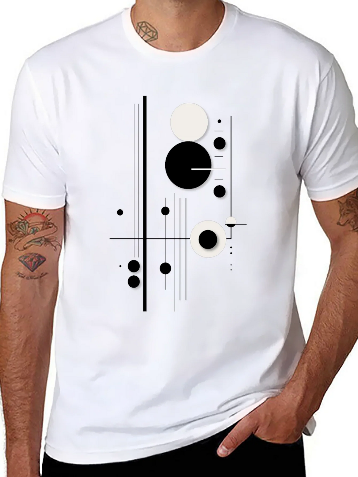 Abstract Geometric Circle Print Black T-Shirt product image 7
