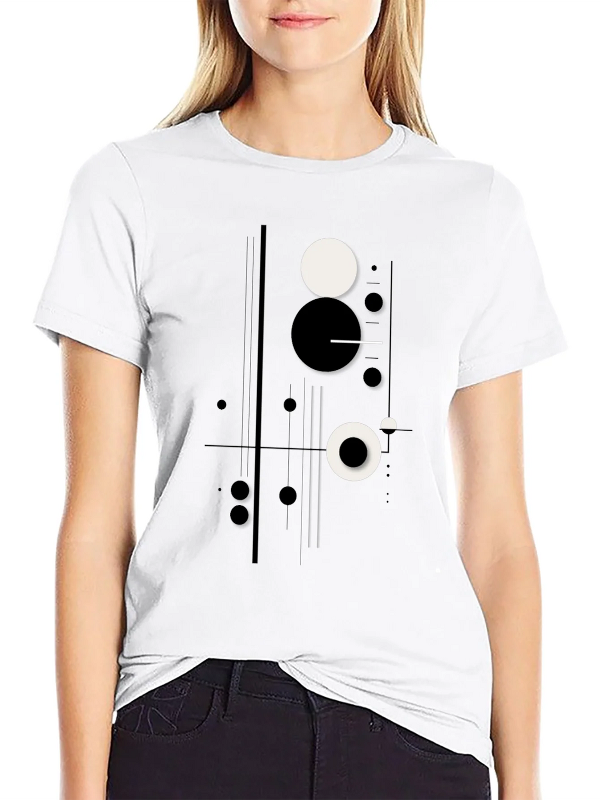 Abstract Geometric Circle Print Black T-Shirt product image 8