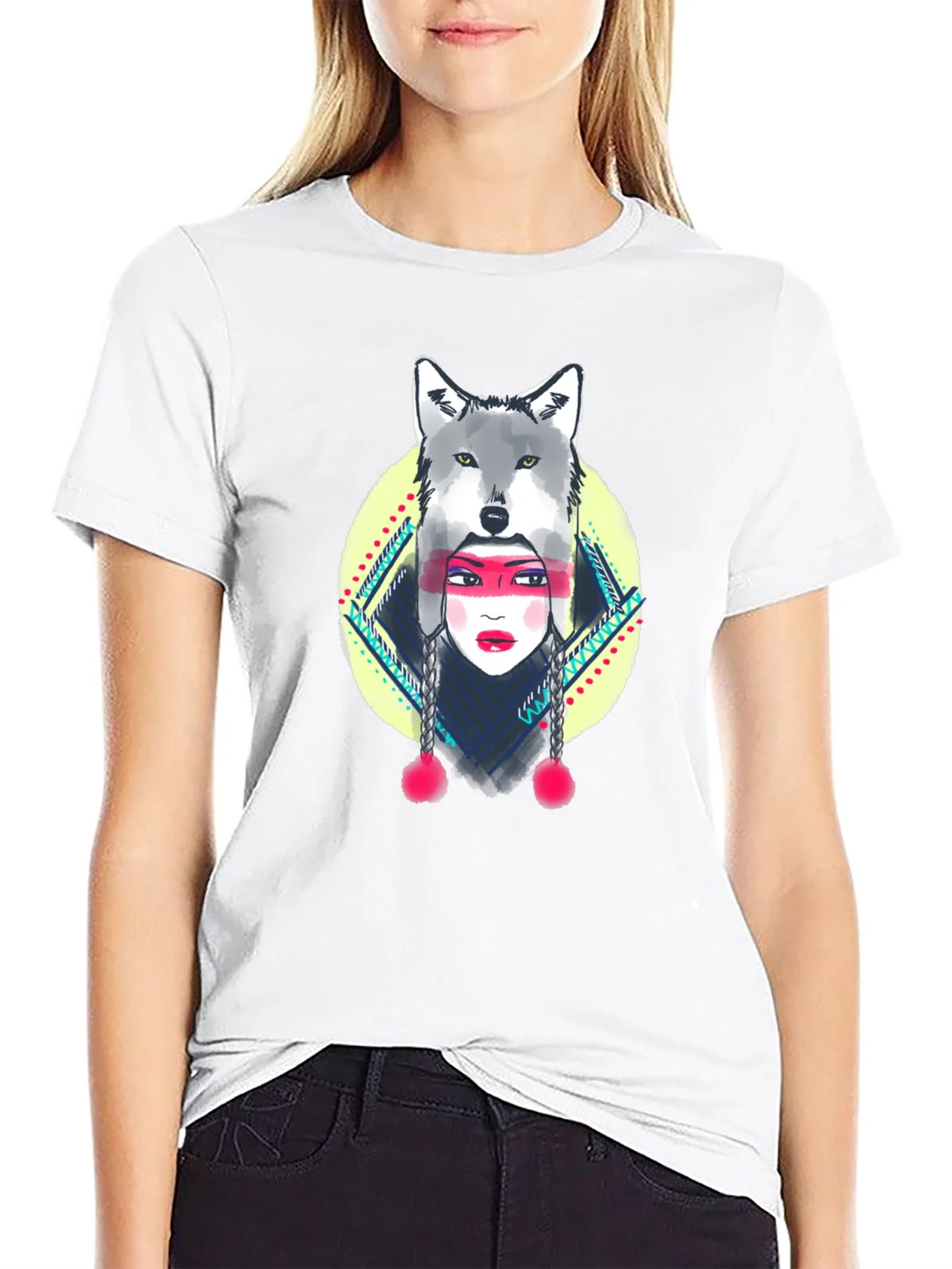 Wolf Headdress Graphic Tee - Black Cotton T-Shirt product image 5