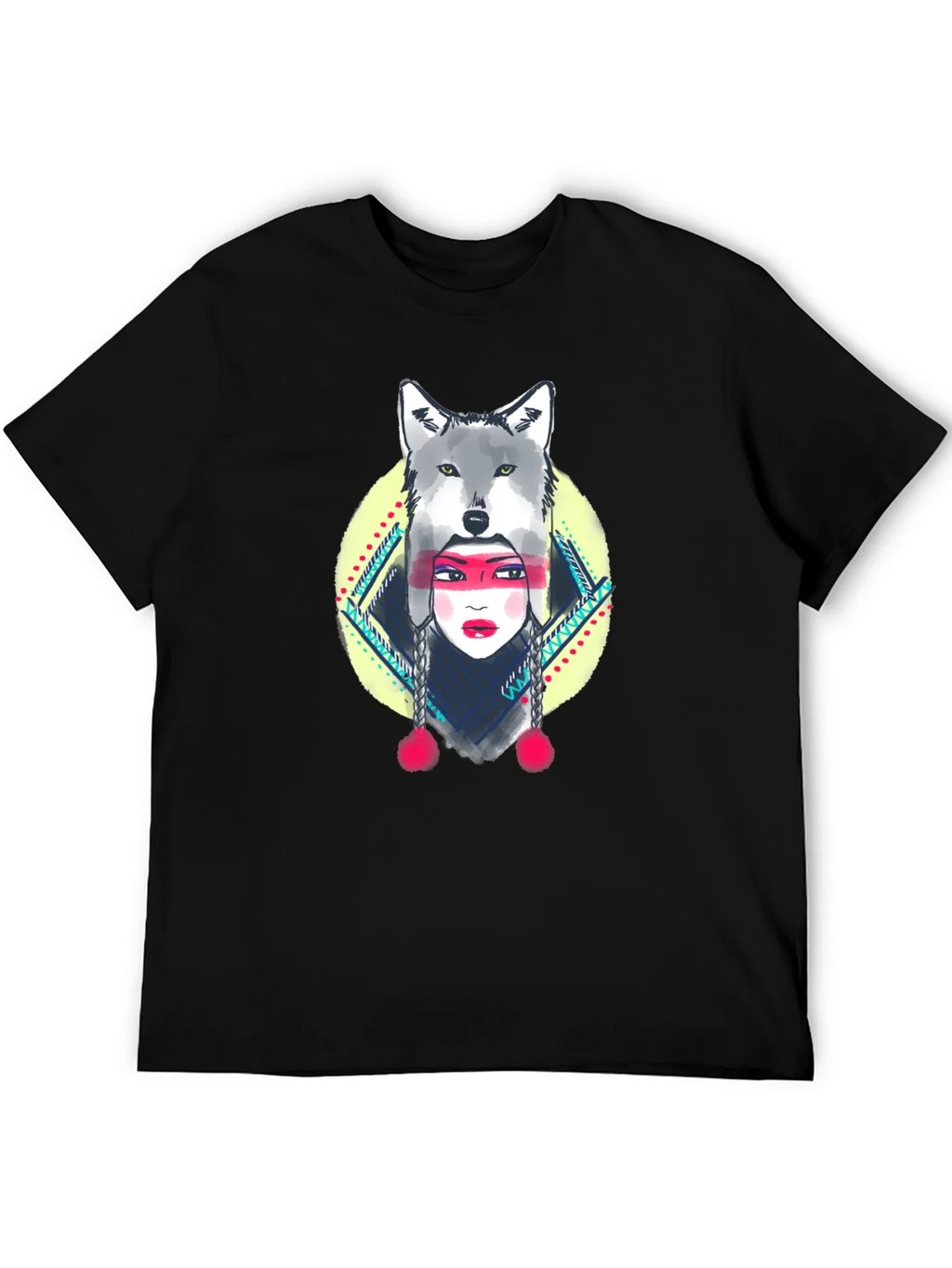 Wolf Headdress Graphic Tee - Black Cotton T-Shirt product image 3