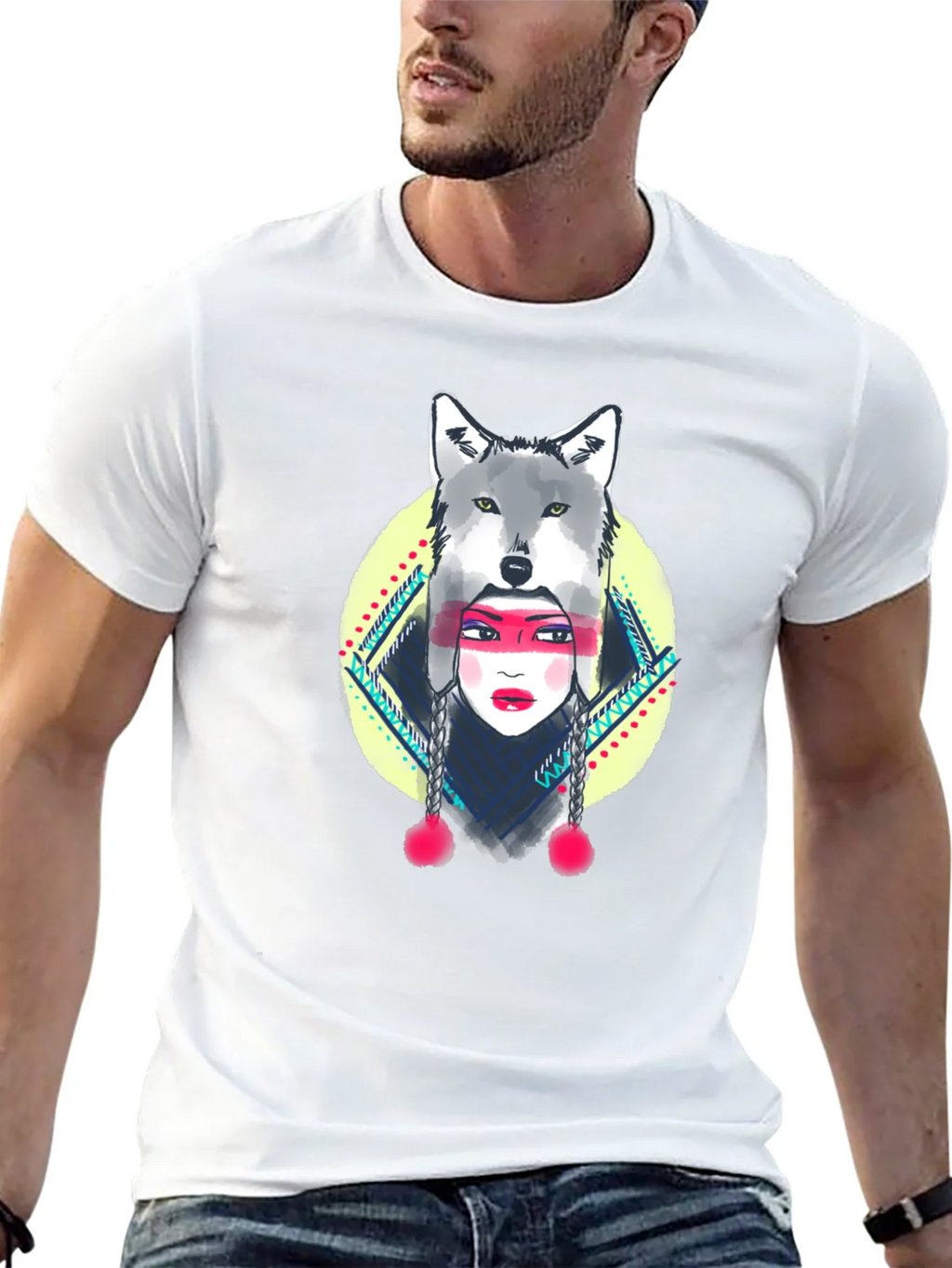 Wolf Headdress Graphic Tee - Black Cotton T-Shirt product image 8