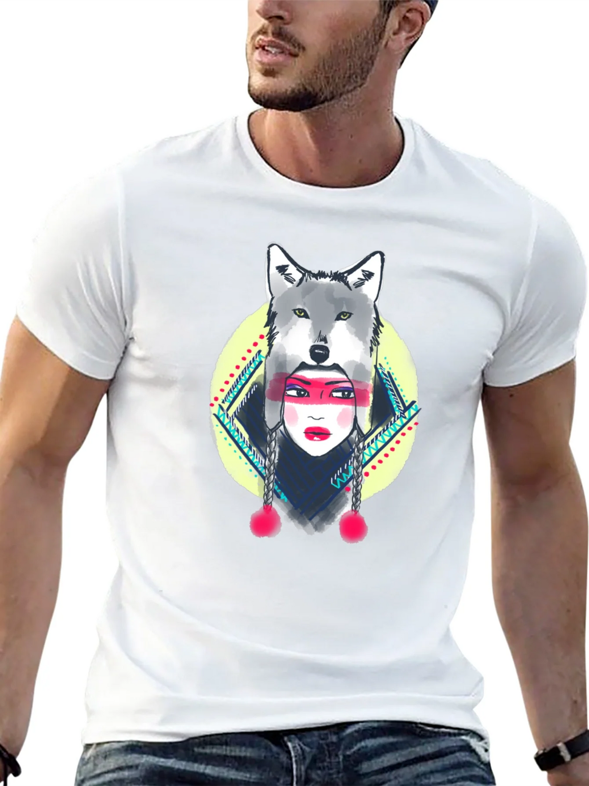 Wolf Headdress Graphic Tee - Black Cotton T-Shirt product image 8