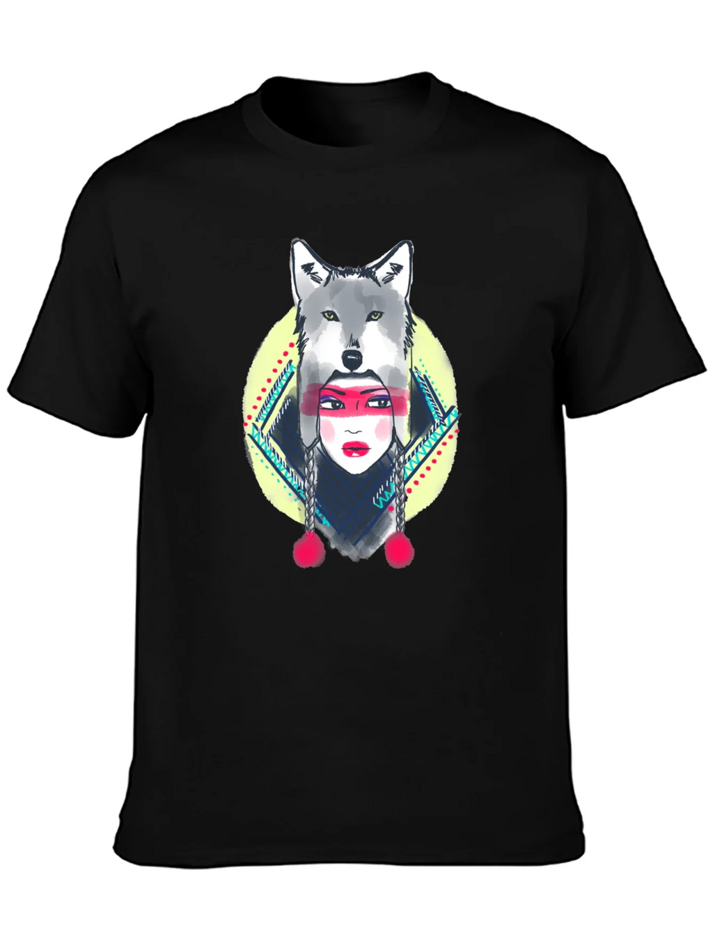 Wolf Headdress Graphic Tee - Black Cotton T-Shirt product image 2