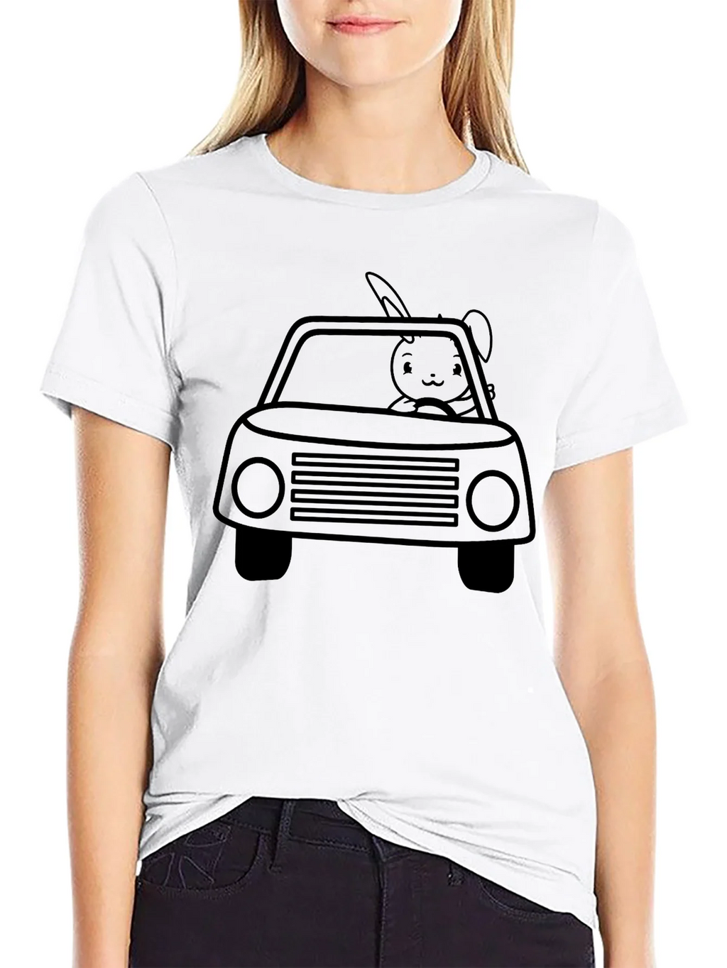 Bunny Car Graphic Tee - Black Crew Neck Shirt product image 8