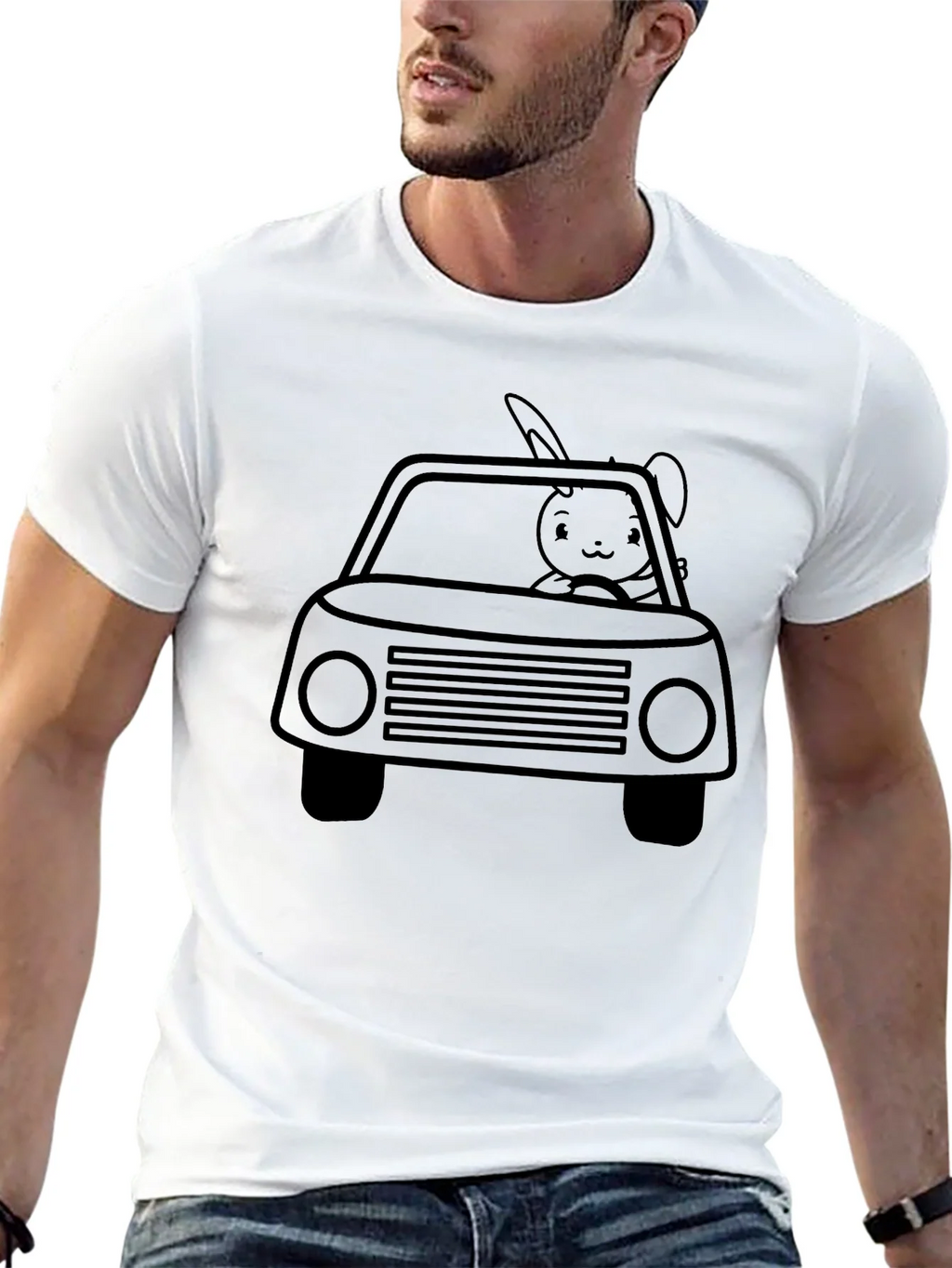 Bunny Car Graphic Tee - Black Crew Neck Shirt product image 12